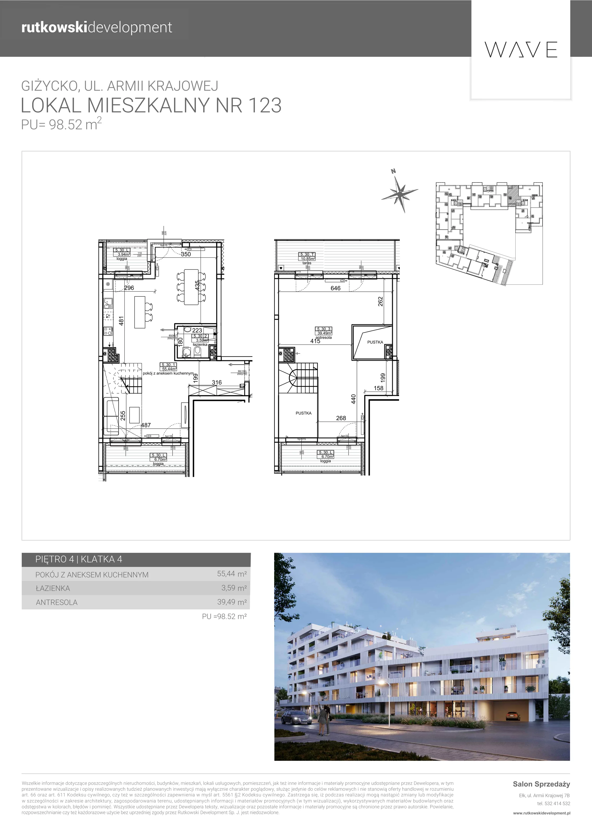 4 pokoje, apartament 98,52 m², piętro 4, oferta nr M-123, Wave - Etap 1, Giżycko, ul. Armii Krajowej