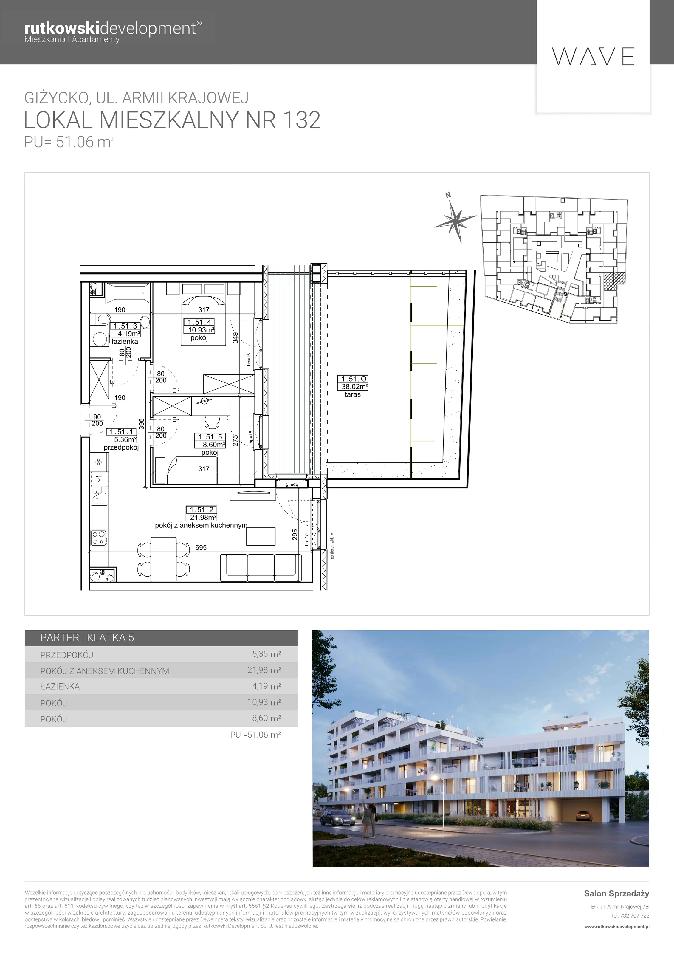 Apartament 51,06 m², parter, oferta nr M-132, Wave - Etap 1, Giżycko, ul. Armii Krajowej