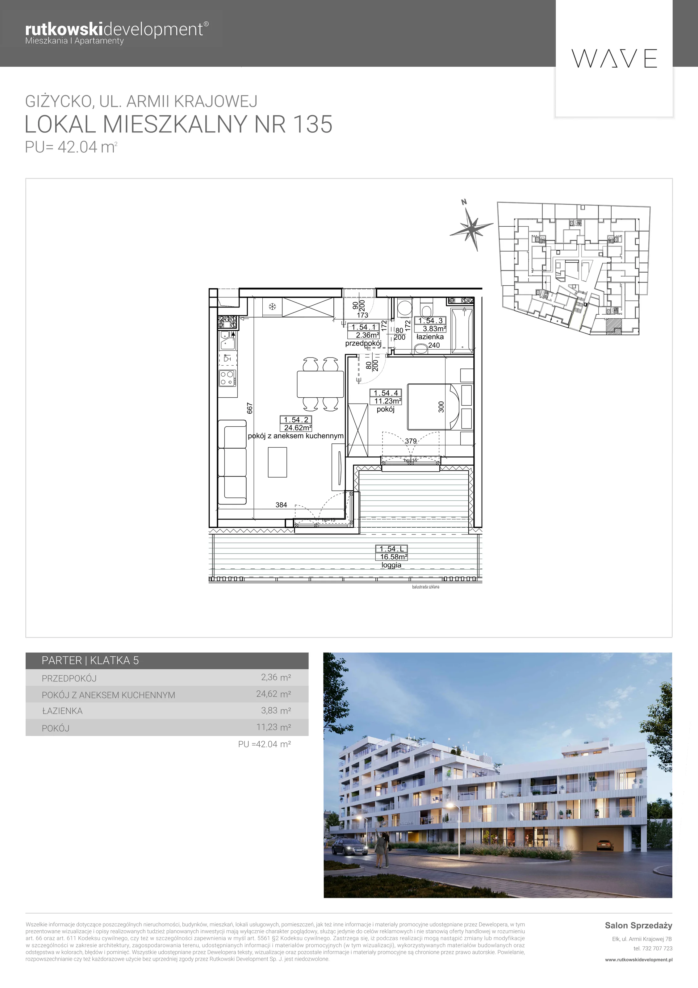 Apartament 42,04 m², parter, oferta nr M-135, Wave - Etap 1, Giżycko, ul. Armii Krajowej