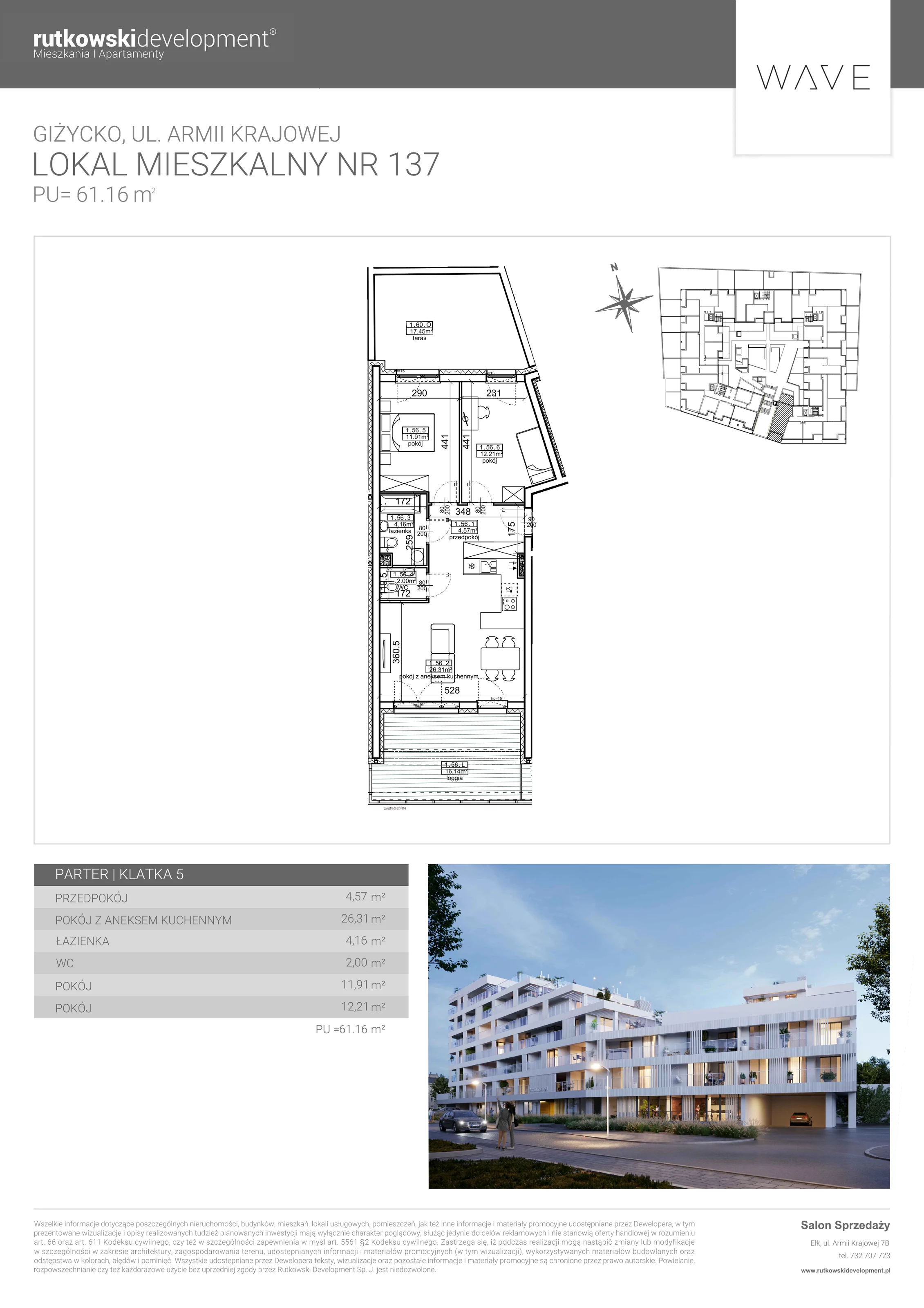 Apartament 61,16 m², parter, oferta nr M-137, Wave - Etap 1, Giżycko, ul. Armii Krajowej