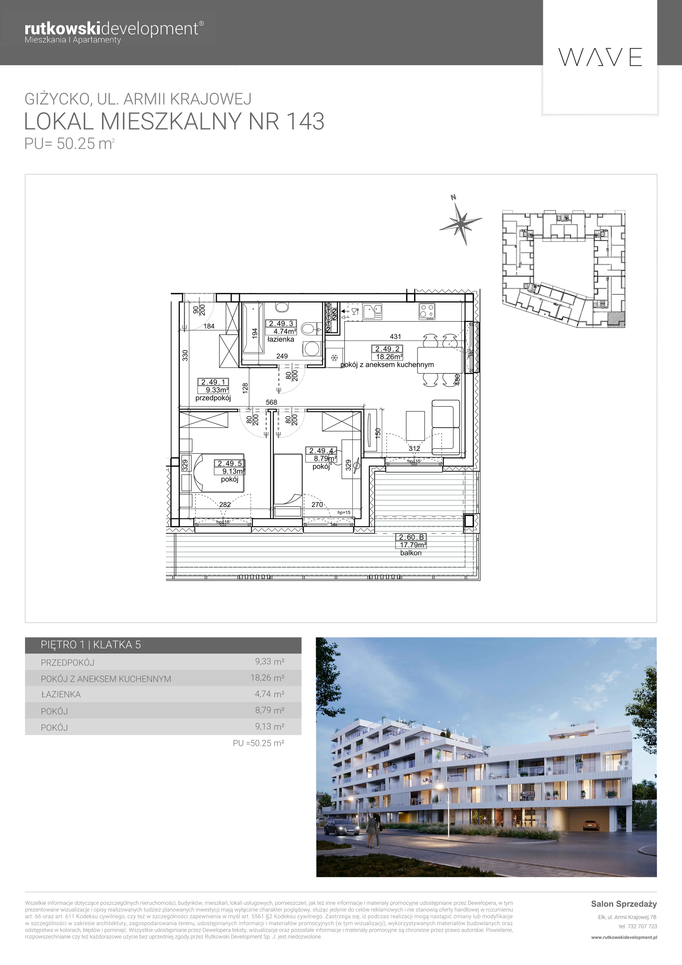 Apartament 50,25 m², piętro 1, oferta nr M-143, Wave - Etap 1, Giżycko, ul. Armii Krajowej