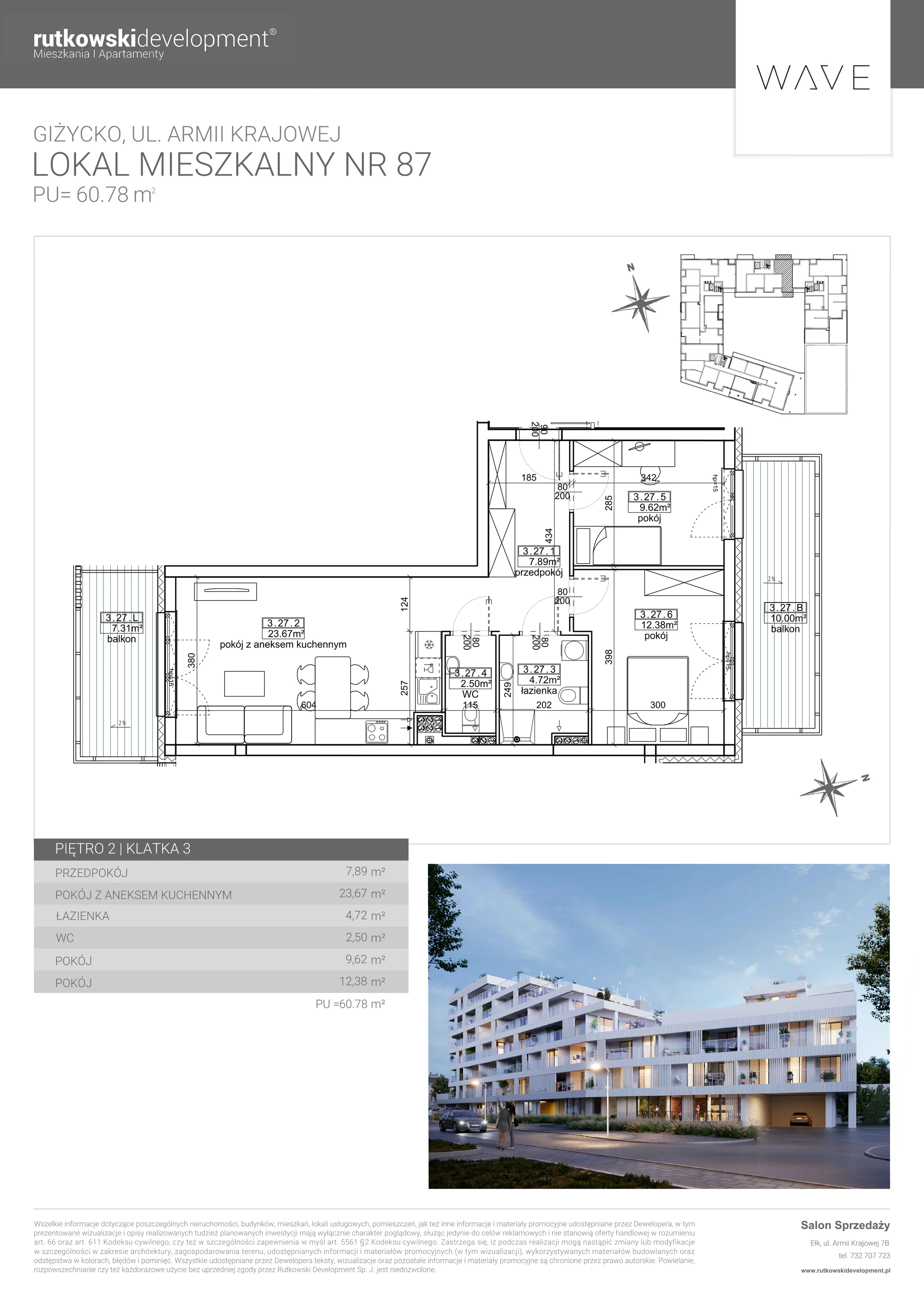 Apartament 60,78 m², piętro 2, oferta nr M-87, Wave - Etap 1, Giżycko, ul. Armii Krajowej