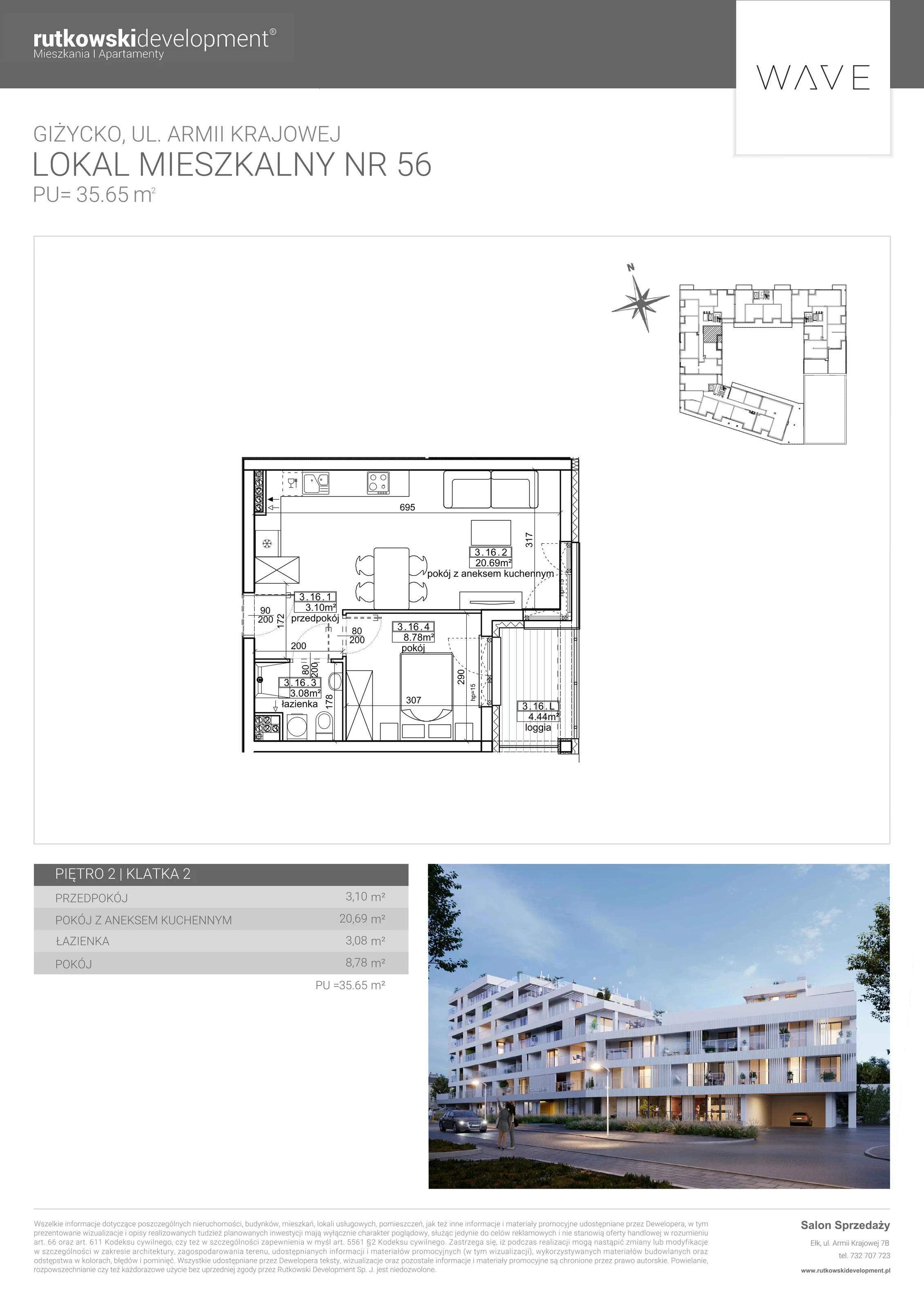 Apartament 35,65 m², parter, oferta nr 56, Wave - Etap 2, Giżycko, ul. Armii Krajowej