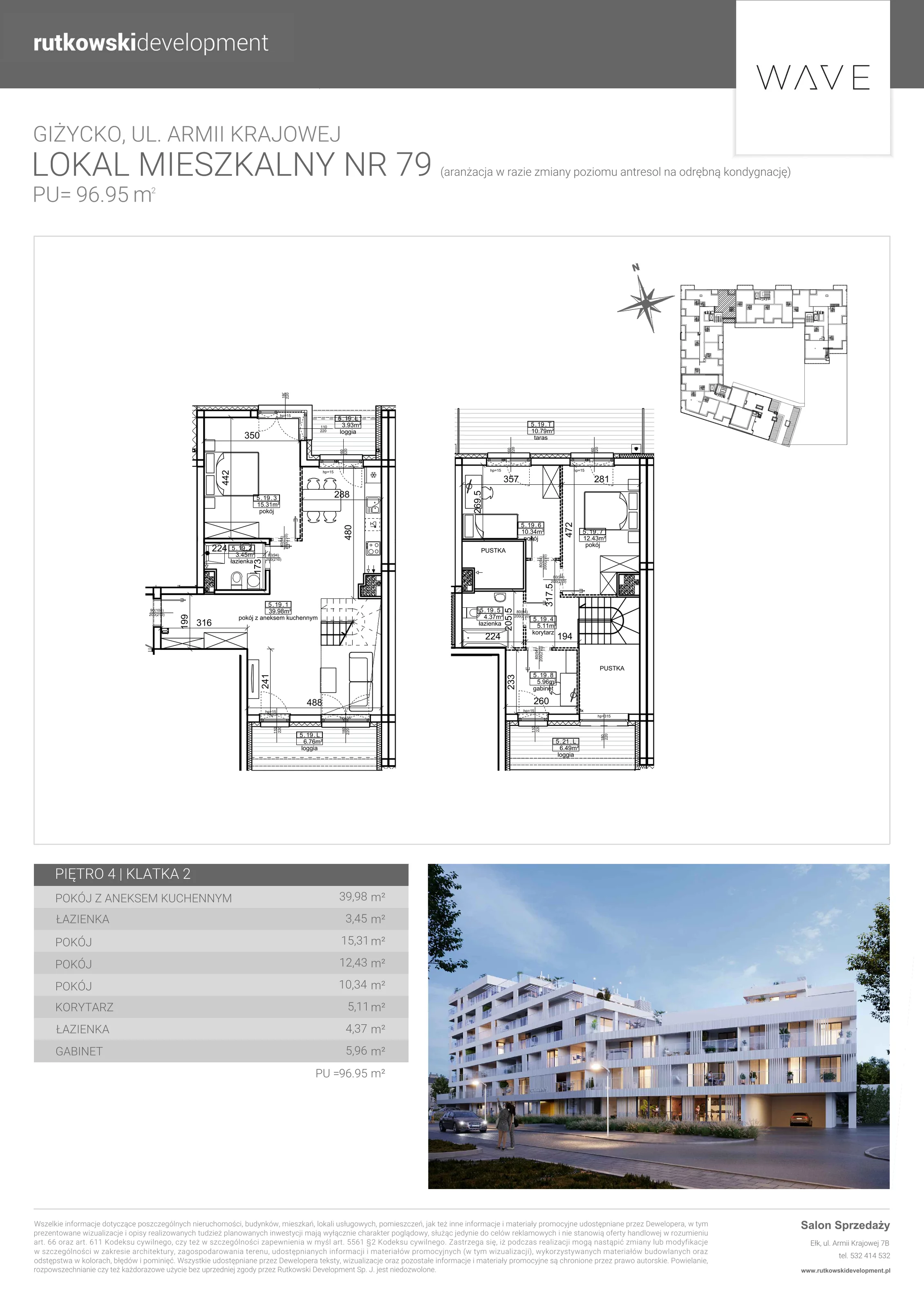 1 pokój, apartament 98,52 m², parter, oferta nr 79, Wave - Etap 2, Giżycko, ul. Armii Krajowej