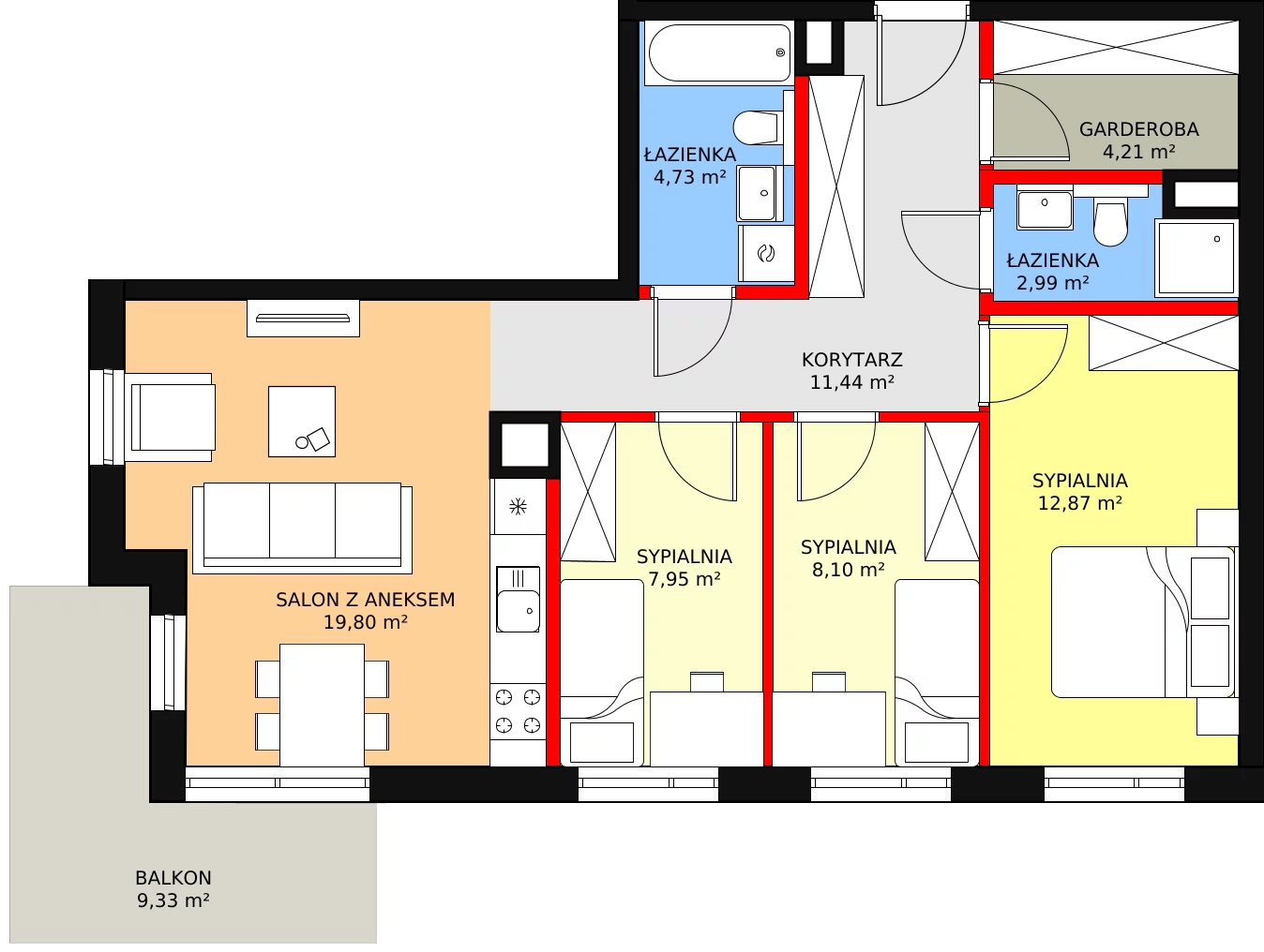 Mieszkanie 73,56 m², piętro 1, oferta nr 0_12, Apartamenty Diuna, Gdańsk, Stogi, ul. Zakole 7