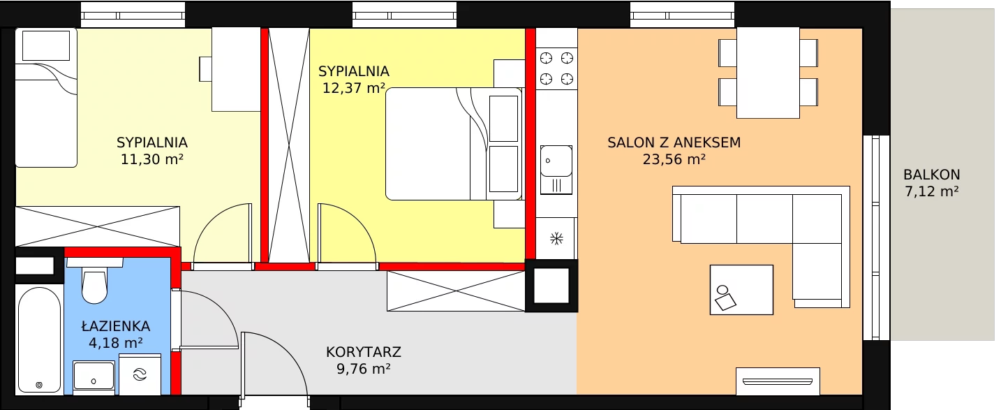 Mieszkanie 62,36 m², piętro 1, oferta nr 0_13, Apartamenty Diuna, Gdańsk, Stogi, ul. Zakole 7