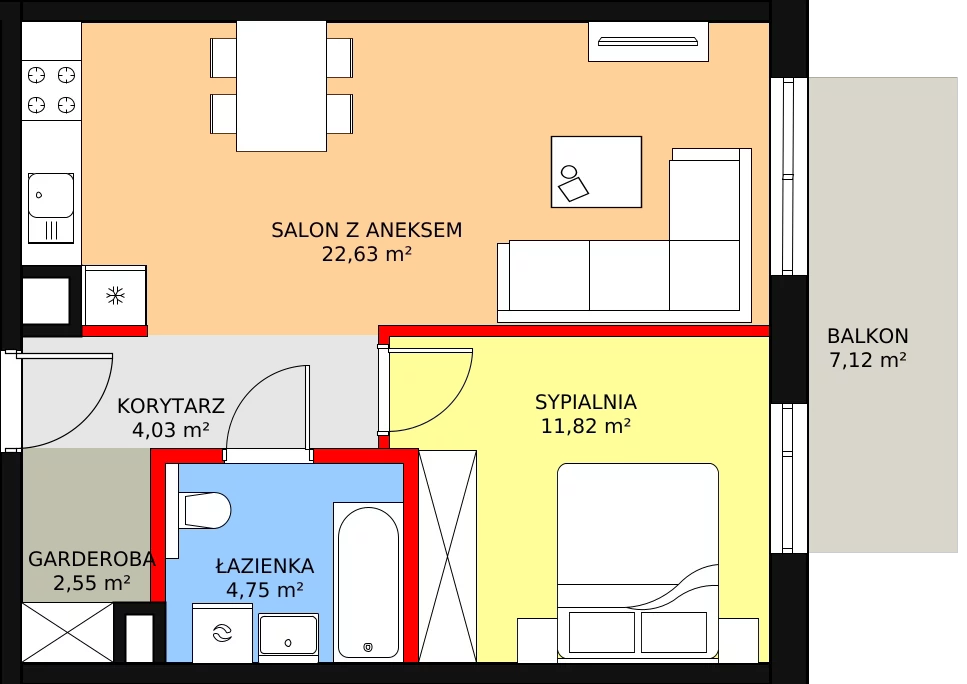 Mieszkanie 46,49 m², piętro 1, oferta nr 0_14, Apartamenty Diuna, Gdańsk, Stogi, ul. Zakole 7