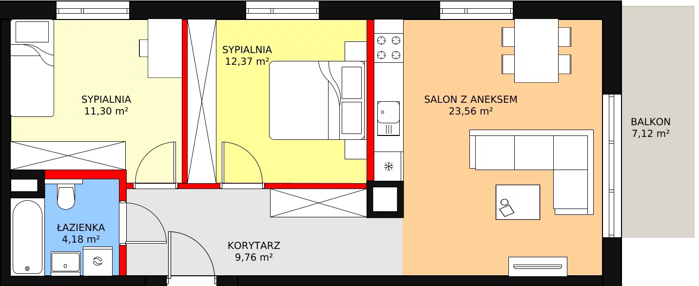 Mieszkanie 62,36 m², piętro 2, oferta nr 0_24, Apartamenty Diuna, Gdańsk, Stogi, ul. Zakole 7