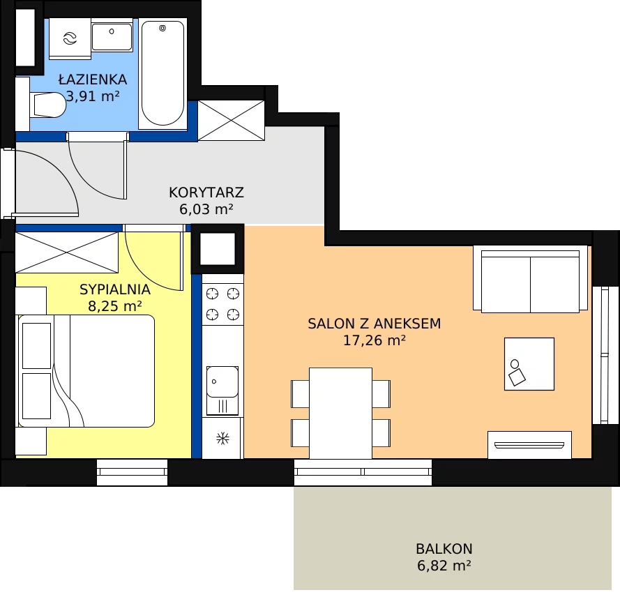 2 pokoje, mieszkanie 36,02 m², piętro 3, oferta nr 0_39, Apartamenty Diuna, Gdańsk, Stogi, ul. Skiby 9