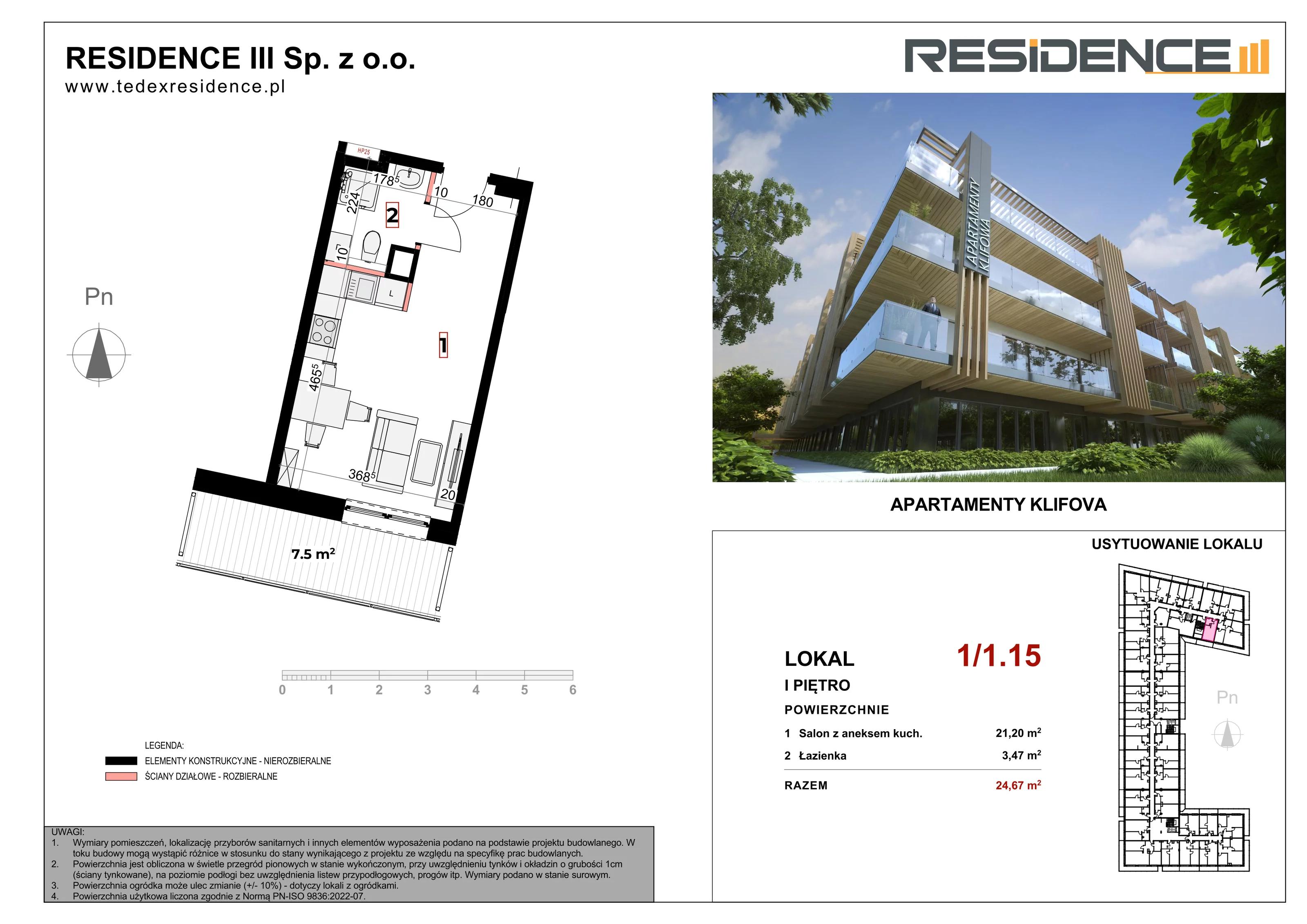 Apartament inwestycyjny 24,67 m², piętro 1, oferta nr 1_15, Apartamenty Klifova, Jastrzębia Góra, ul. Klifowa (róg ul. Rozewskiej)