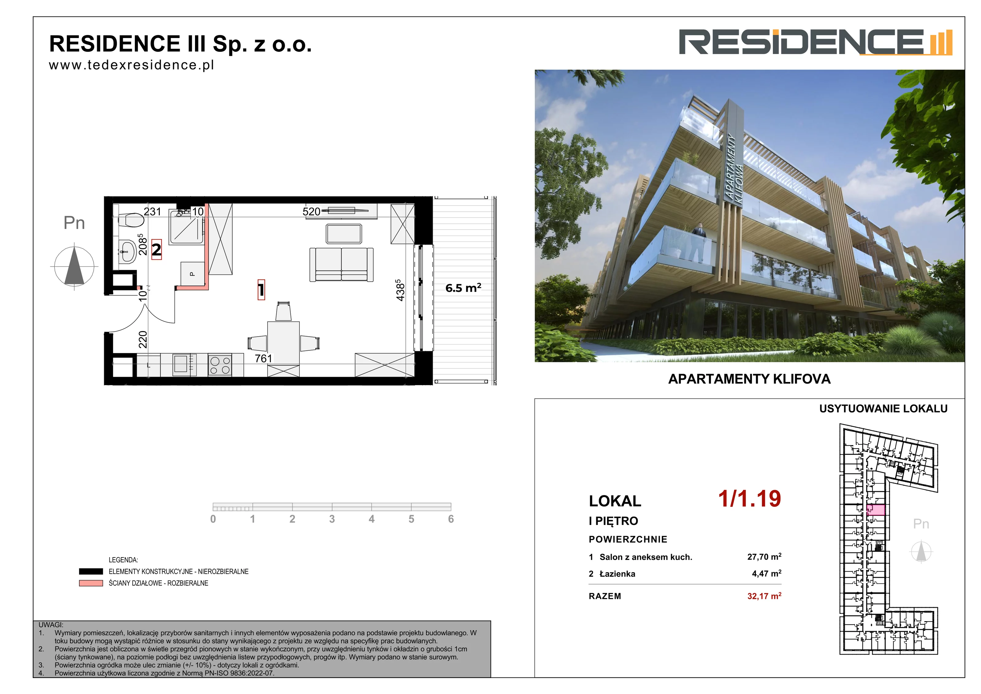 Apartament inwestycyjny 32,17 m², piętro 1, oferta nr 1_19, Apartamenty Klifova, Jastrzębia Góra, ul. Klifowa (róg ul. Rozewskiej)