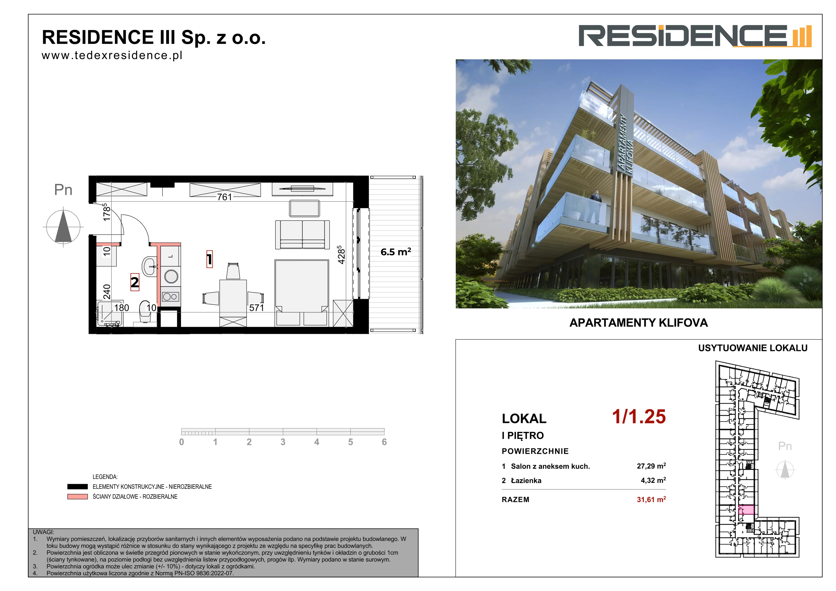 Apartament inwestycyjny 31,61 m², piętro 1, oferta nr 1_25, Apartamenty Klifova, Jastrzębia Góra, ul. Klifowa (róg ul. Rozewskiej)