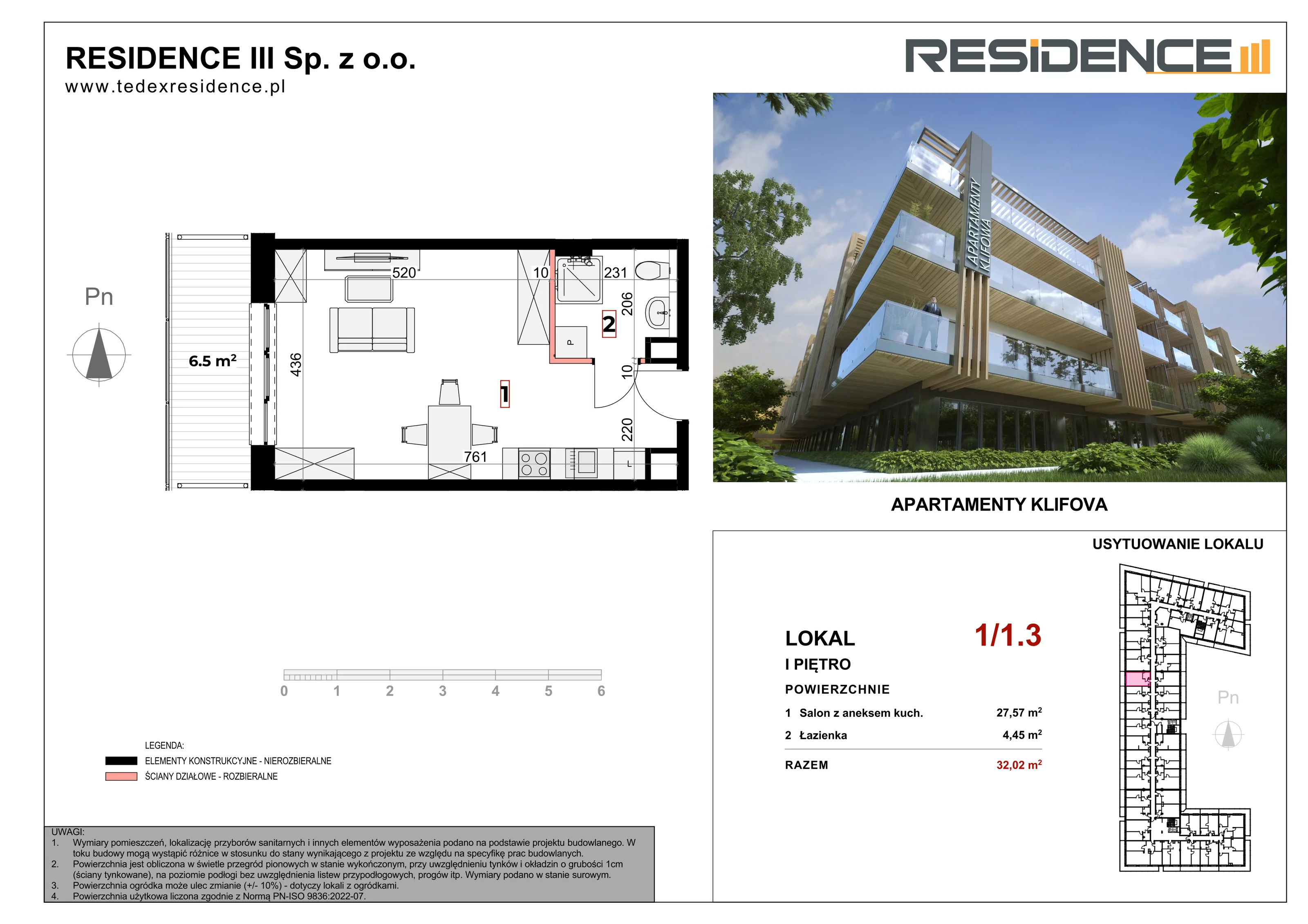 Apartament inwestycyjny 32,02 m², piętro 1, oferta nr 1_03, Apartamenty Klifova, Jastrzębia Góra, ul. Klifowa (róg ul. Rozewskiej)