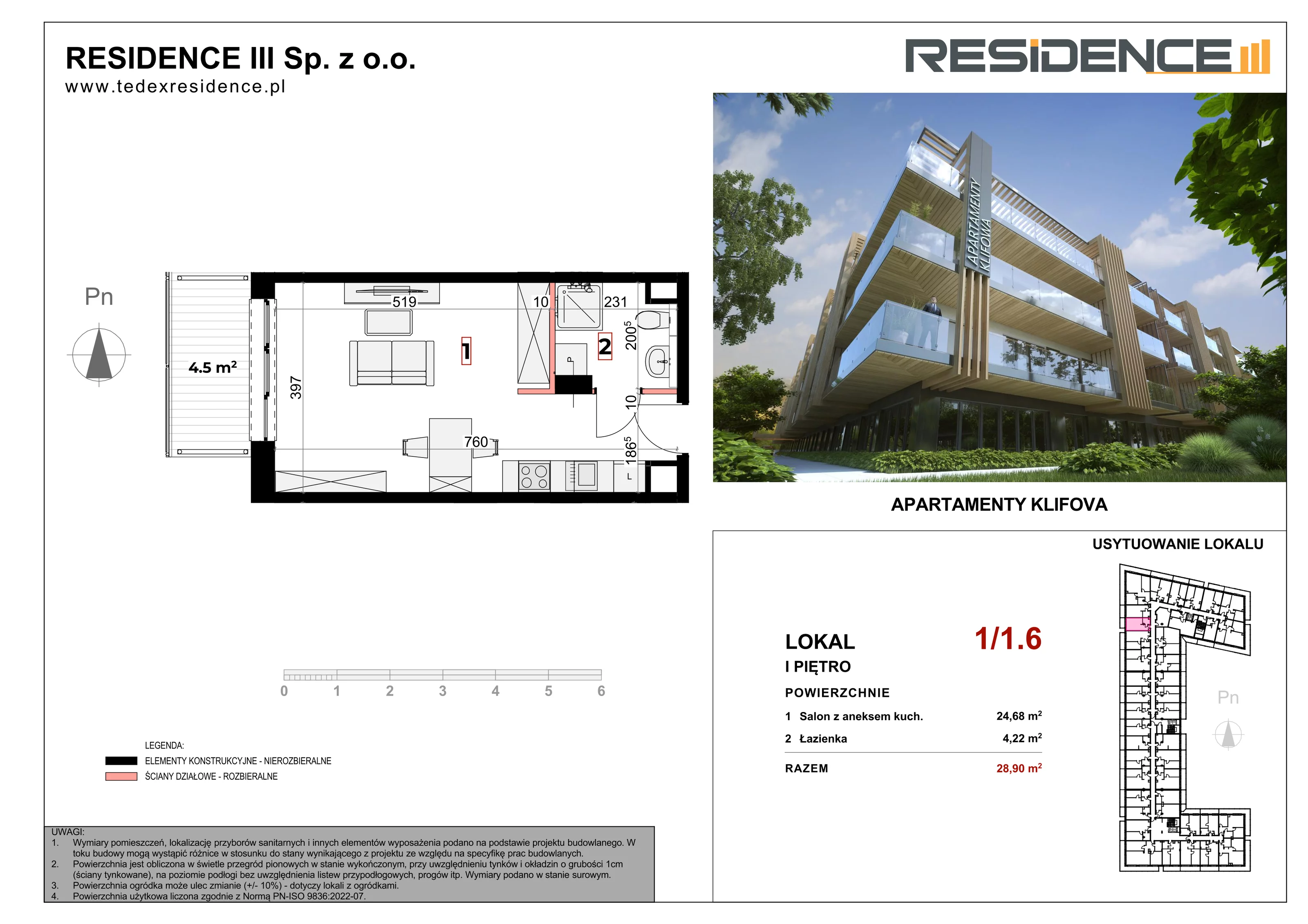 Apartament inwestycyjny 28,90 m², piętro 1, oferta nr 1_06, Apartamenty Klifova, Jastrzębia Góra, ul. Klifowa (róg ul. Rozewskiej)