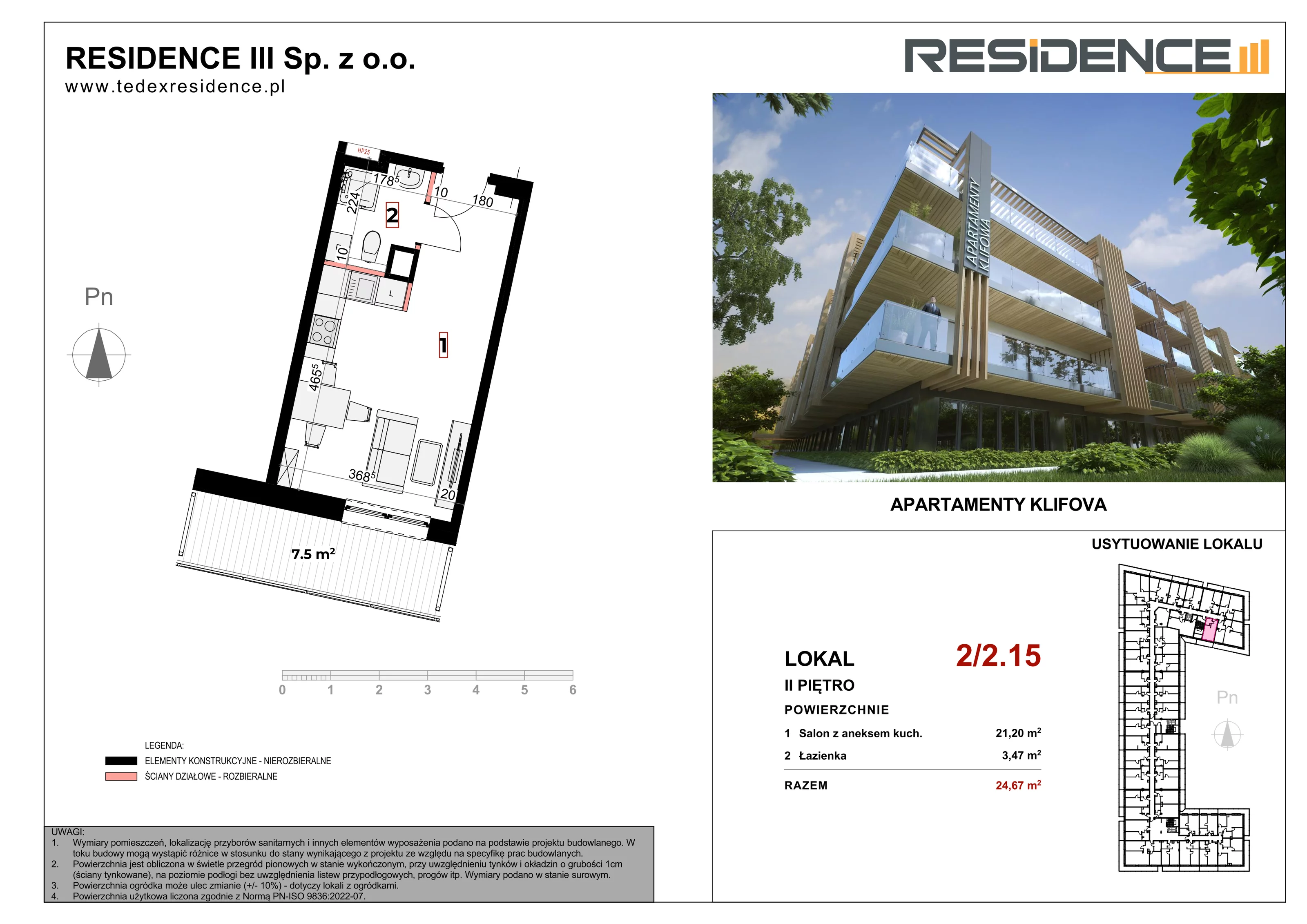 Apartament inwestycyjny 24,67 m², piętro 2, oferta nr 2_15, Apartamenty Klifova, Jastrzębia Góra, ul. Klifowa (róg ul. Rozewskiej)