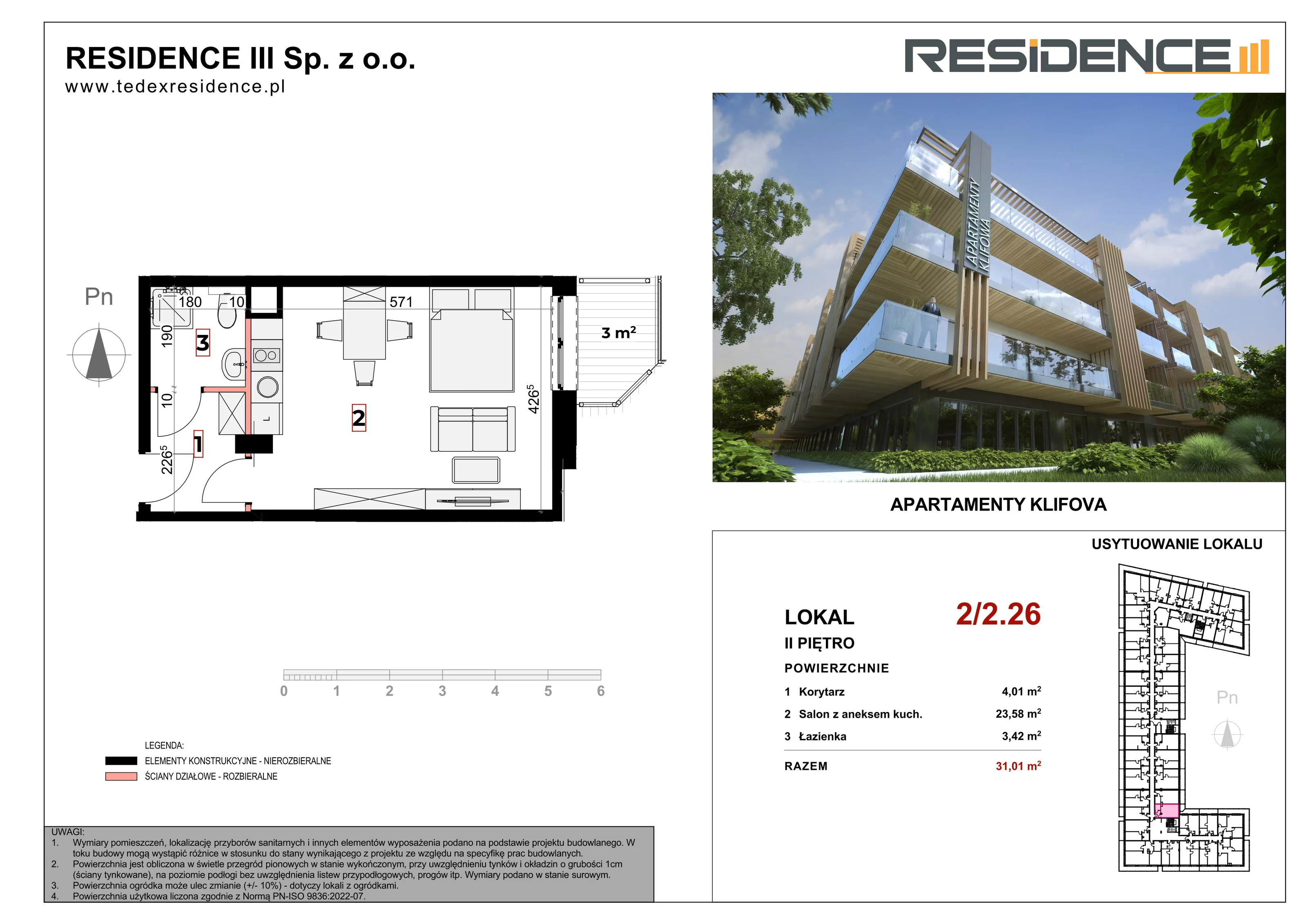 Apartament inwestycyjny 31,04 m², piętro 2, oferta nr 2_26, Apartamenty Klifova, Jastrzębia Góra, ul. Klifowa (róg ul. Rozewskiej)