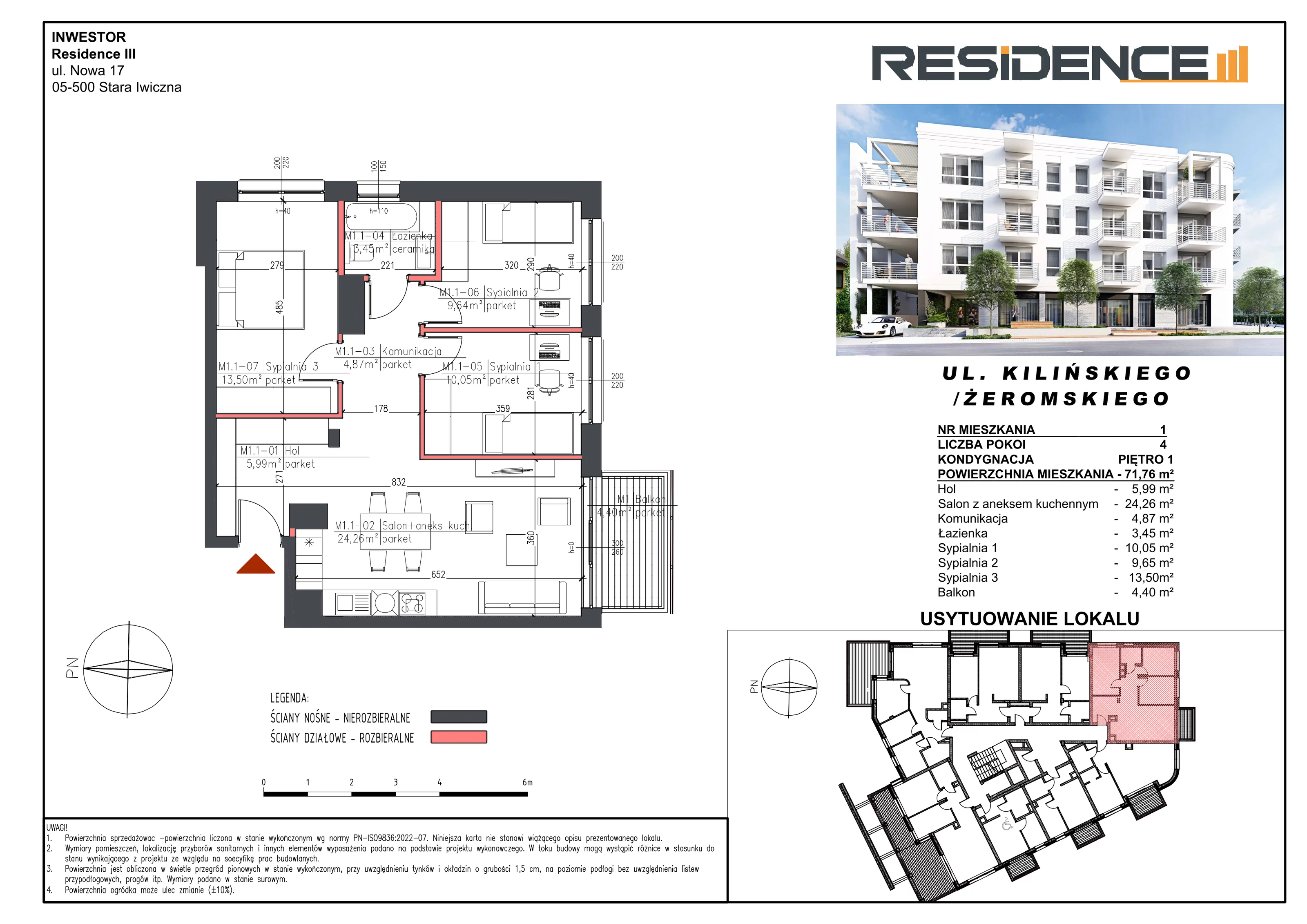 4 pokoje, mieszkanie 71,76 m², piętro 1, oferta nr M01, Mały Rynek, Piaseczno, ul. Jana Kilińskiego 3