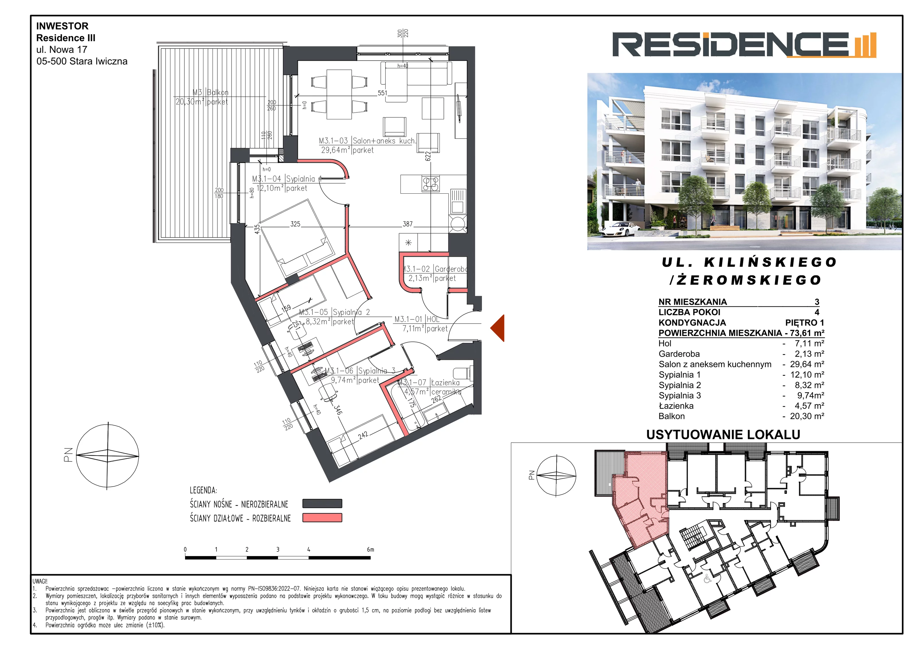 4 pokoje, mieszkanie 73,49 m², piętro 1, oferta nr M03, Mały Rynek, Piaseczno, ul. Jana Kilińskiego 3