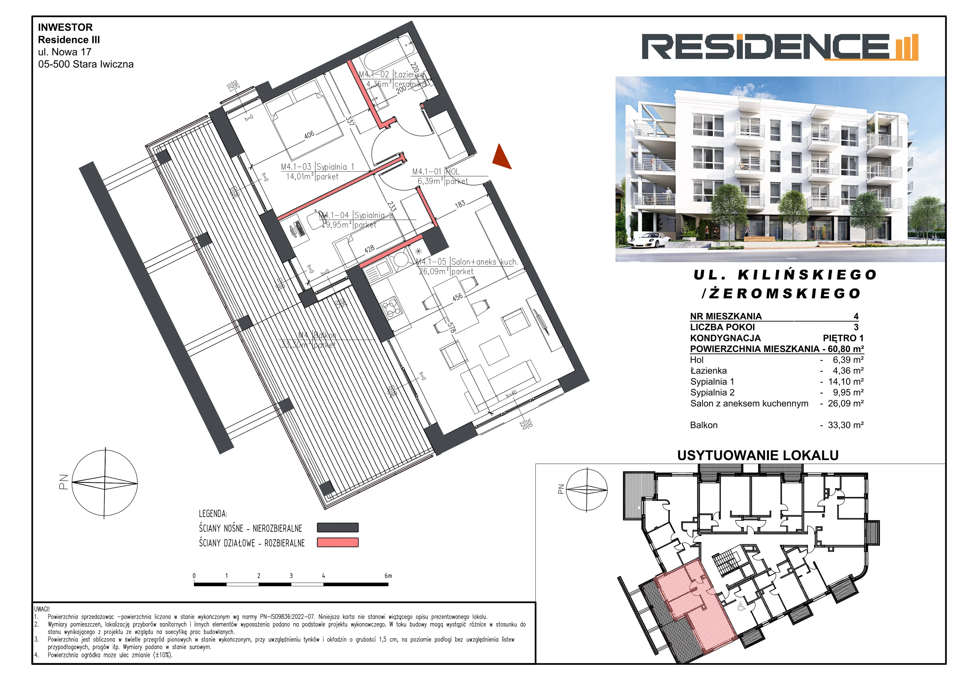 3 pokoje, mieszkanie 60,80 m², piętro 1, oferta nr M04, Mały Rynek, Piaseczno, ul. Jana Kilińskiego 3