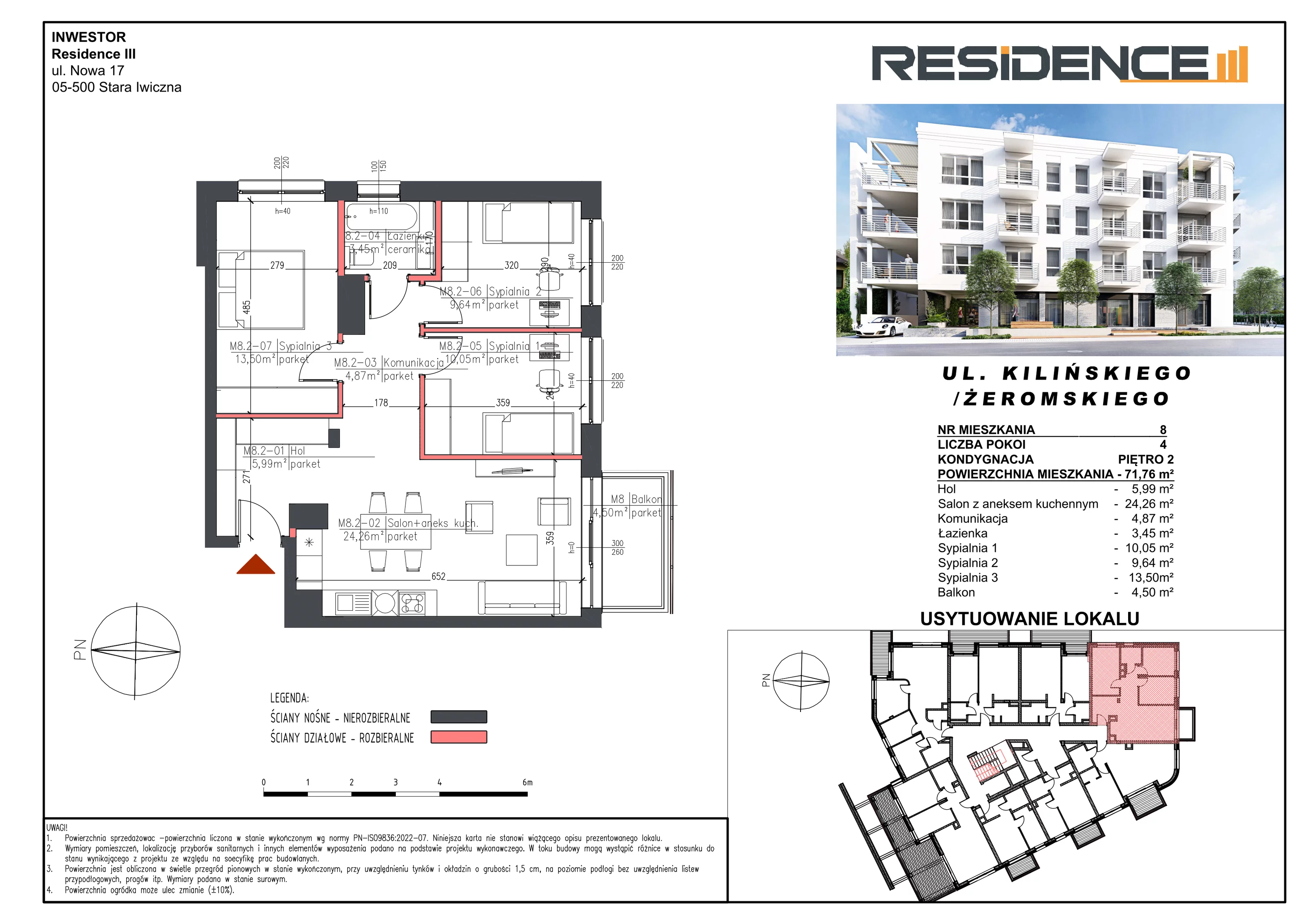 4 pokoje, mieszkanie 71,76 m², piętro 2, oferta nr M08, Mały Rynek, Piaseczno, ul. Jana Kilińskiego 3
