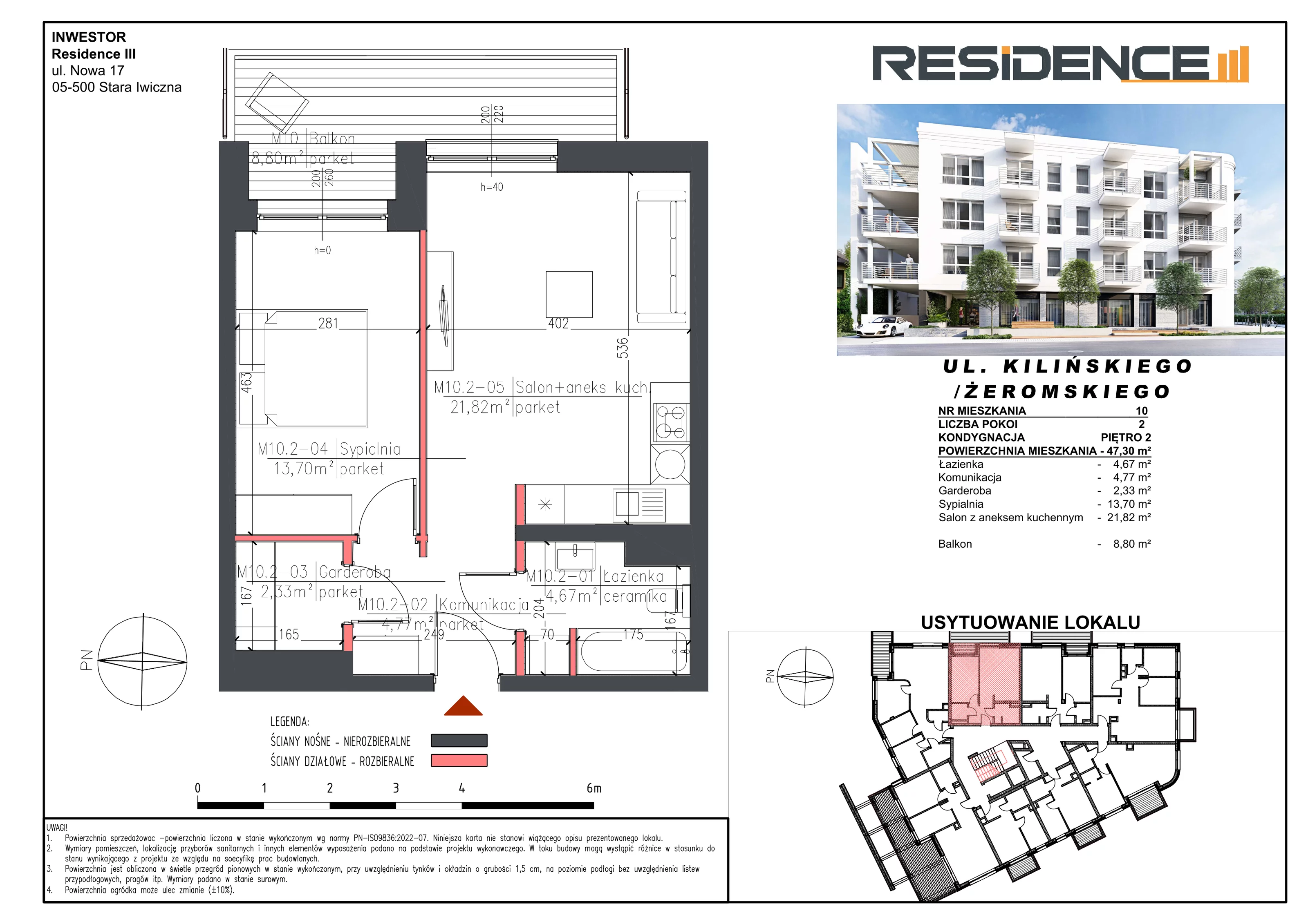 2 pokoje, mieszkanie 47,30 m², piętro 2, oferta nr M10, Mały Rynek, Piaseczno, ul. Jana Kilińskiego 3