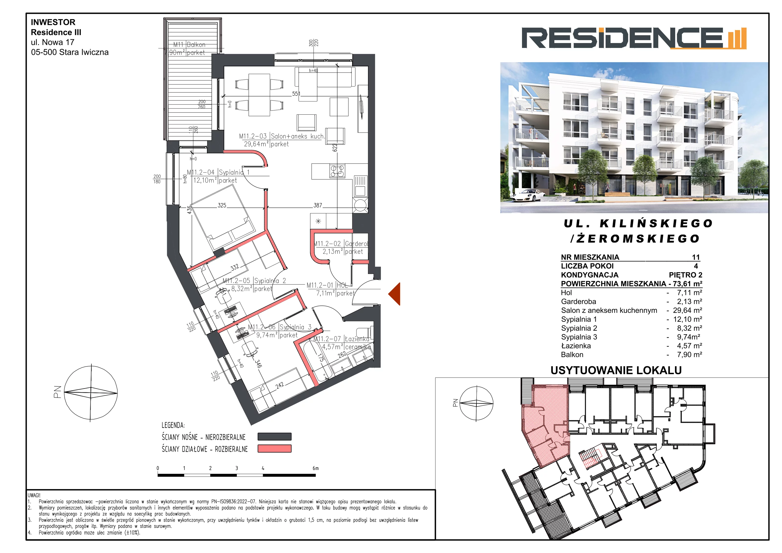 4 pokoje, mieszkanie 73,49 m², piętro 2, oferta nr M11, Mały Rynek, Piaseczno, ul. Jana Kilińskiego 3