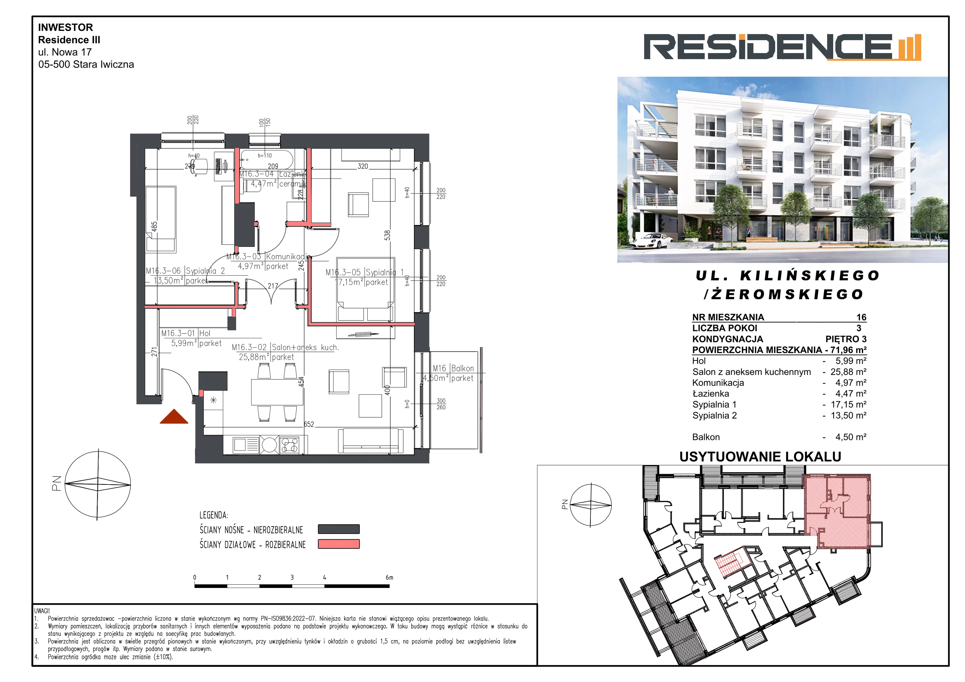 3 pokoje, mieszkanie 71,96 m², piętro 3, oferta nr M16, Mały Rynek, Piaseczno, ul. Jana Kilińskiego 3