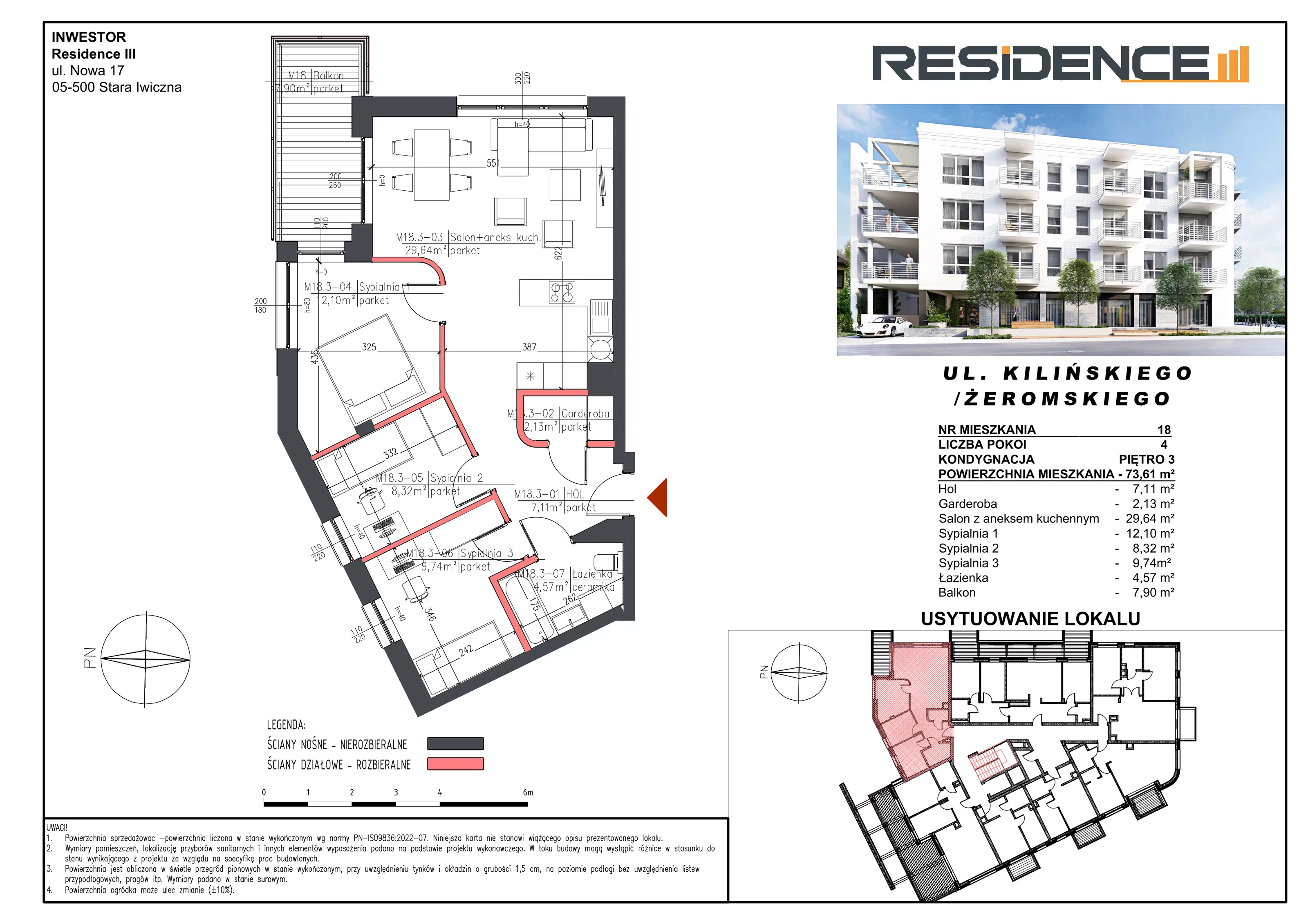 4 pokoje, mieszkanie 73,49 m², piętro 3, oferta nr M18, Mały Rynek, Piaseczno, ul. Jana Kilińskiego 3