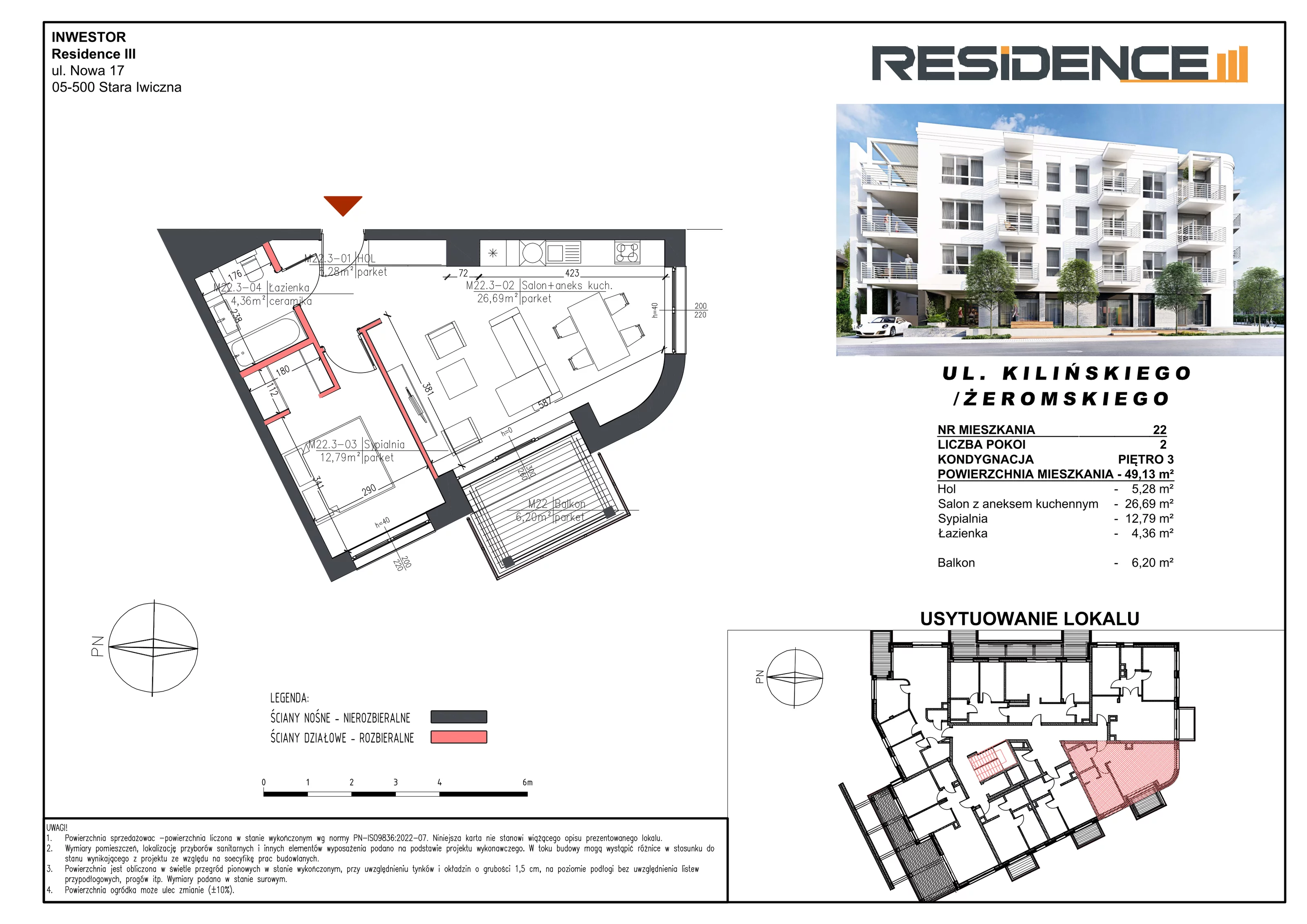 2 pokoje, mieszkanie 49,13 m², piętro 3, oferta nr M22, Mały Rynek, Piaseczno, ul. Jana Kilińskiego 3