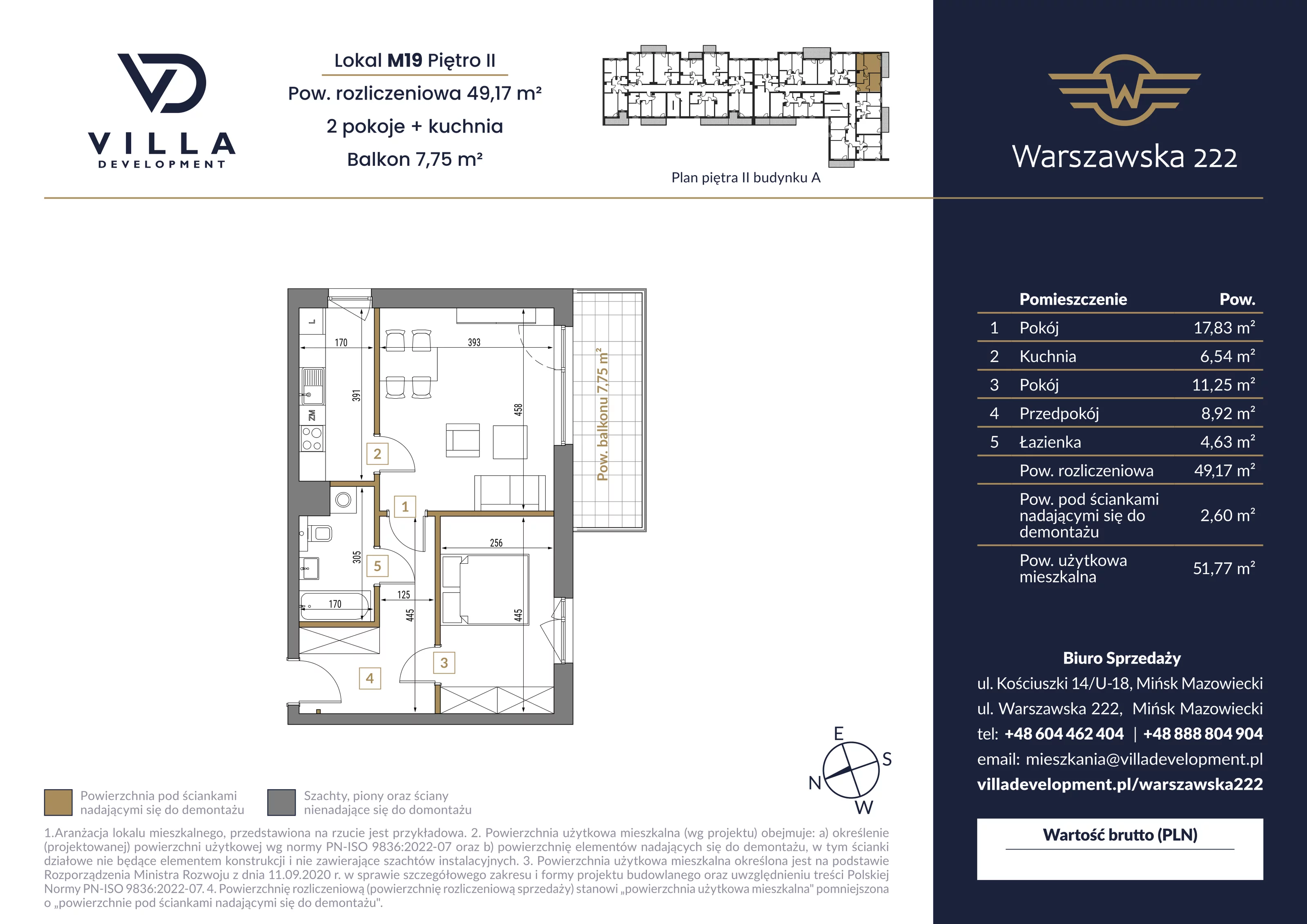 2 pokoje, mieszkanie 49,17 m², piętro 2, oferta nr A19, Warszawska 222, Mińsk Mazowiecki, ul. Warszawska 222