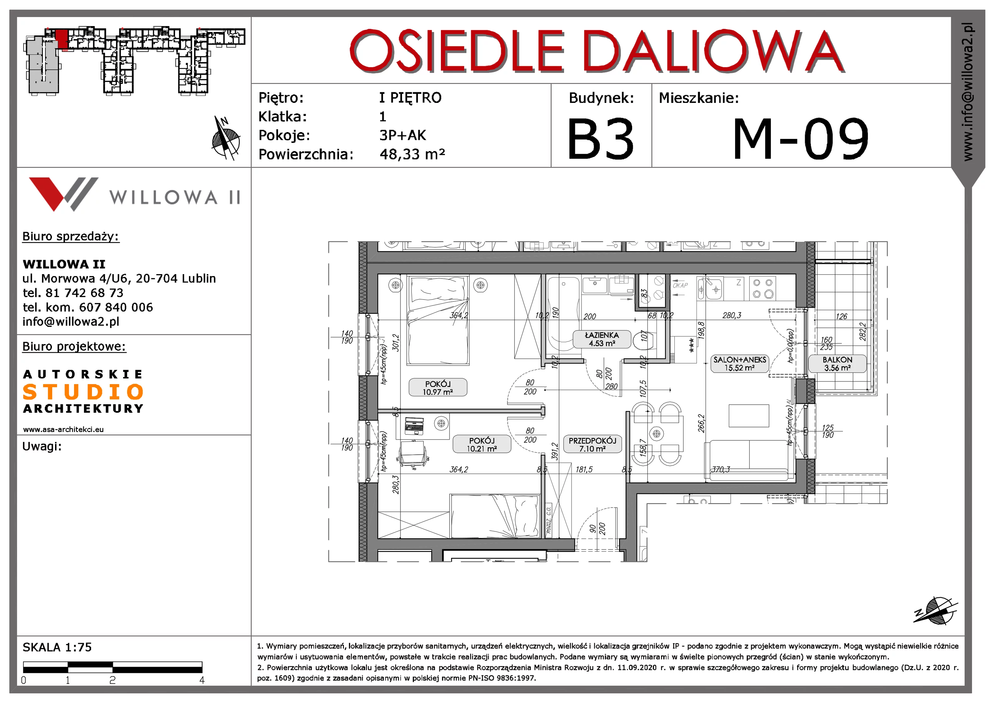 Mieszkanie 48,33 m², piętro 1, oferta nr 9, OSIEDLE DALIOWA, Lublin, Ponikwoda, ul. Daliowa