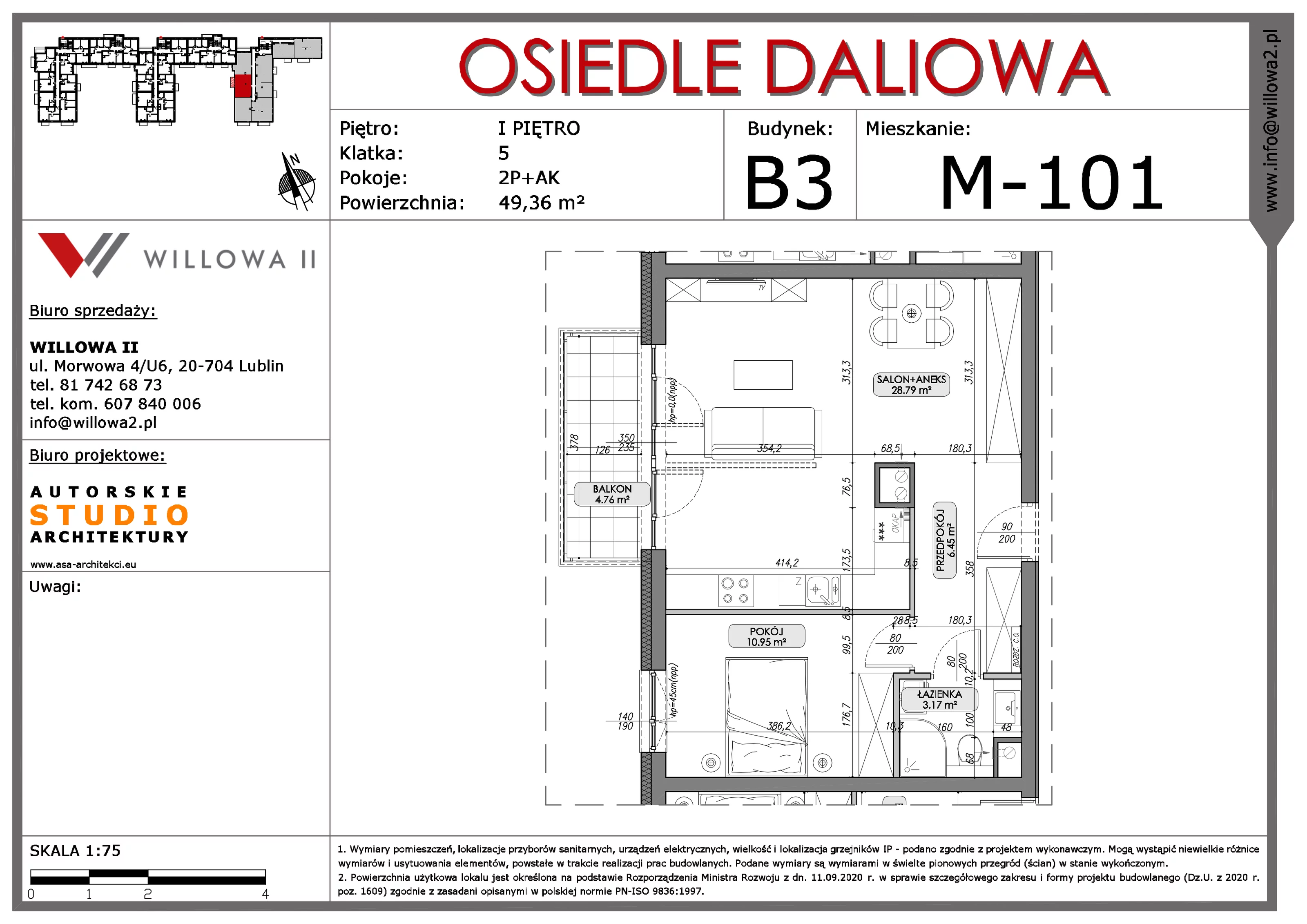 Mieszkanie 49,33 m², piętro 1, oferta nr 101, OSIEDLE DALIOWA, Lublin, Ponikwoda, ul. Daliowa