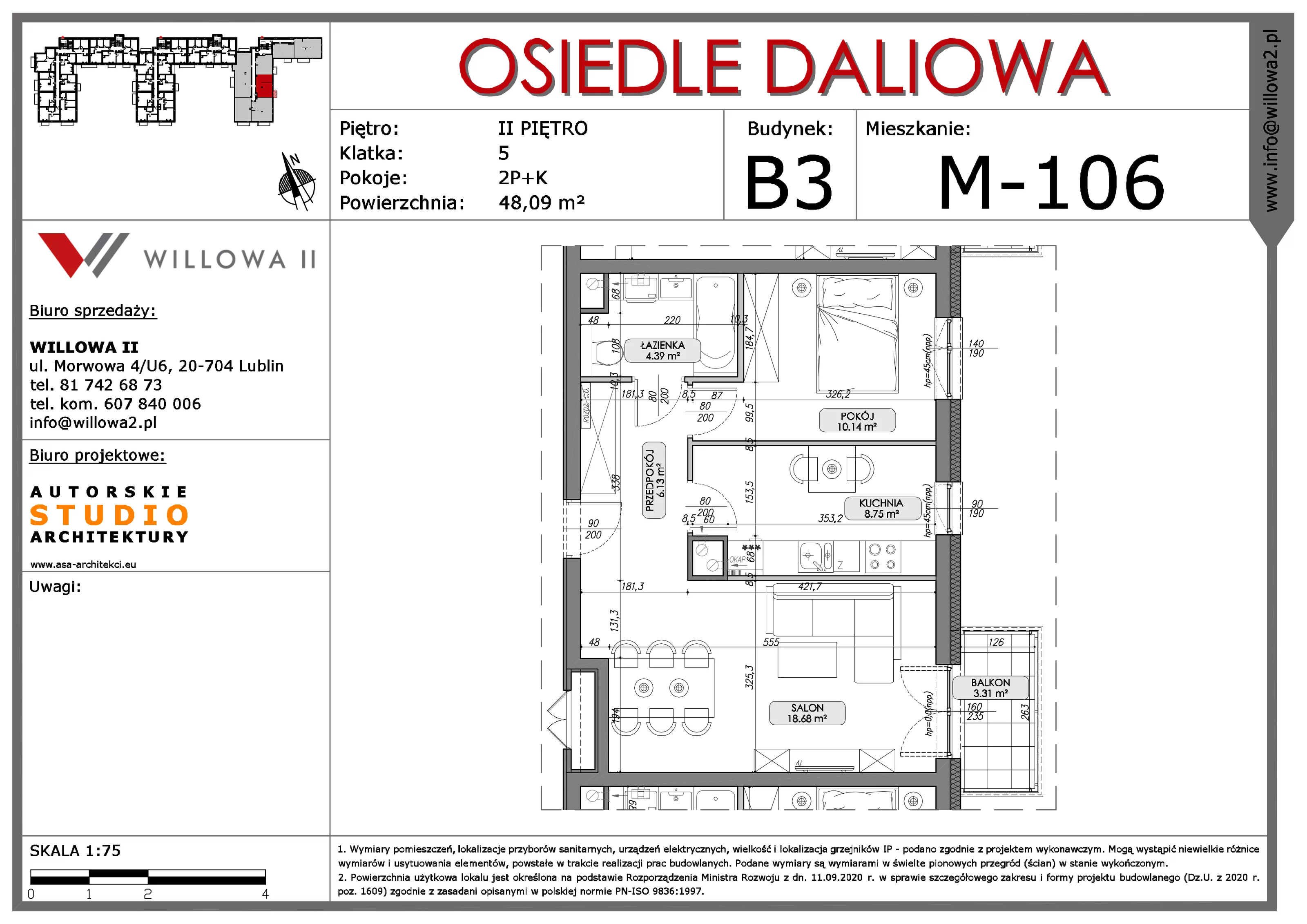 Mieszkanie 48,09 m², piętro 2, oferta nr 106, OSIEDLE DALIOWA, Lublin, Ponikwoda, ul. Daliowa