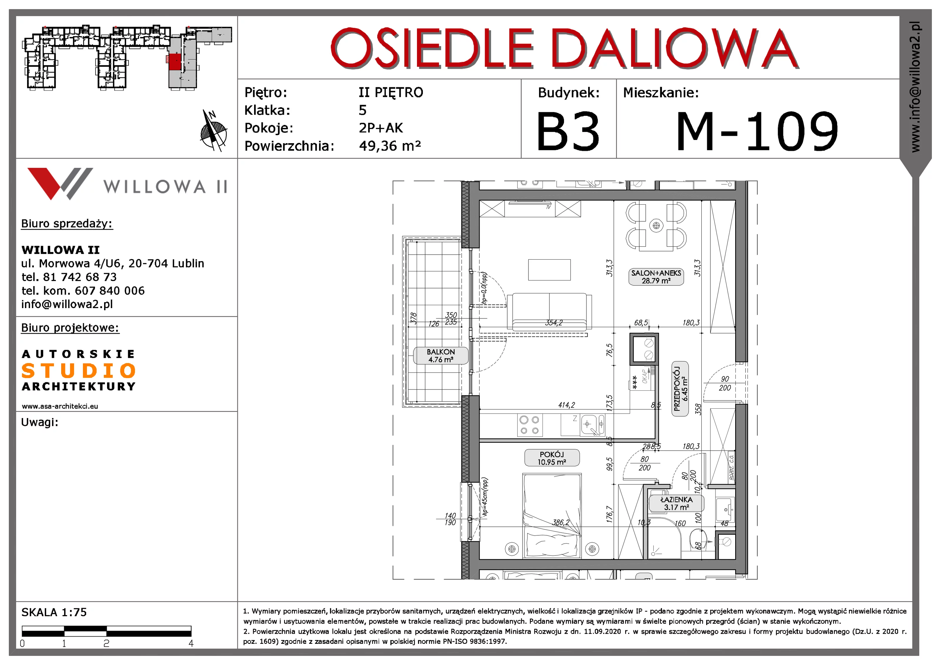 Mieszkanie 49,33 m², piętro 2, oferta nr 109, OSIEDLE DALIOWA, Lublin, Ponikwoda, ul. Daliowa