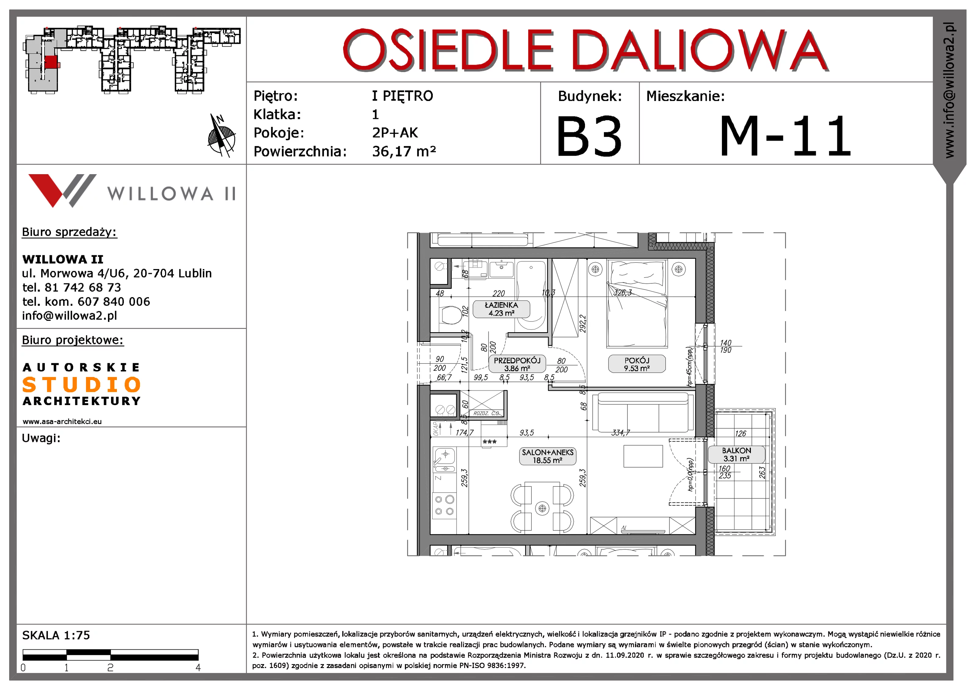 Mieszkanie 36,17 m², piętro 1, oferta nr 11, OSIEDLE DALIOWA, Lublin, Ponikwoda, ul. Daliowa