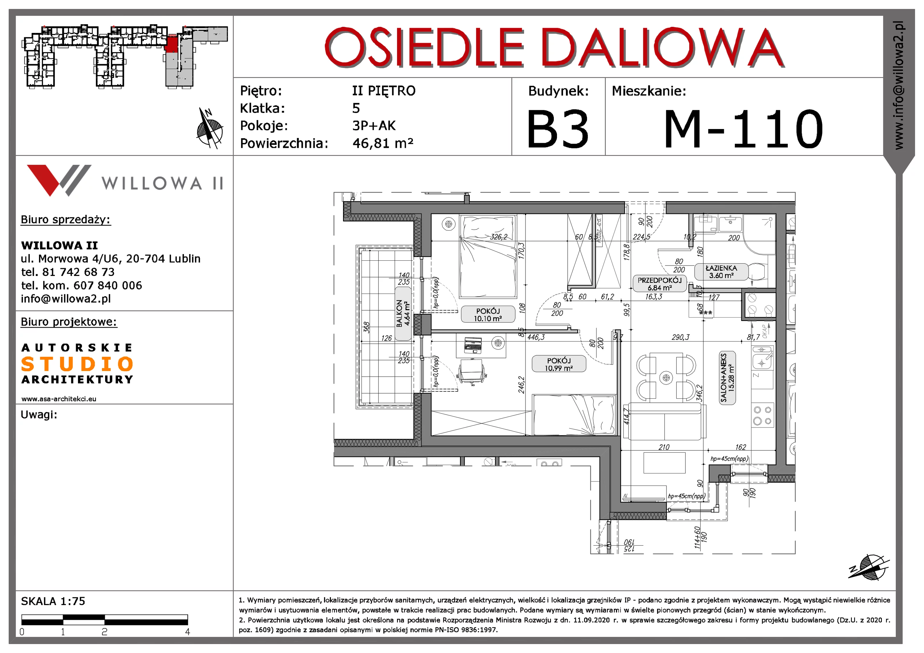 Mieszkanie 46,81 m², piętro 2, oferta nr 110, OSIEDLE DALIOWA, Lublin, Ponikwoda, ul. Daliowa