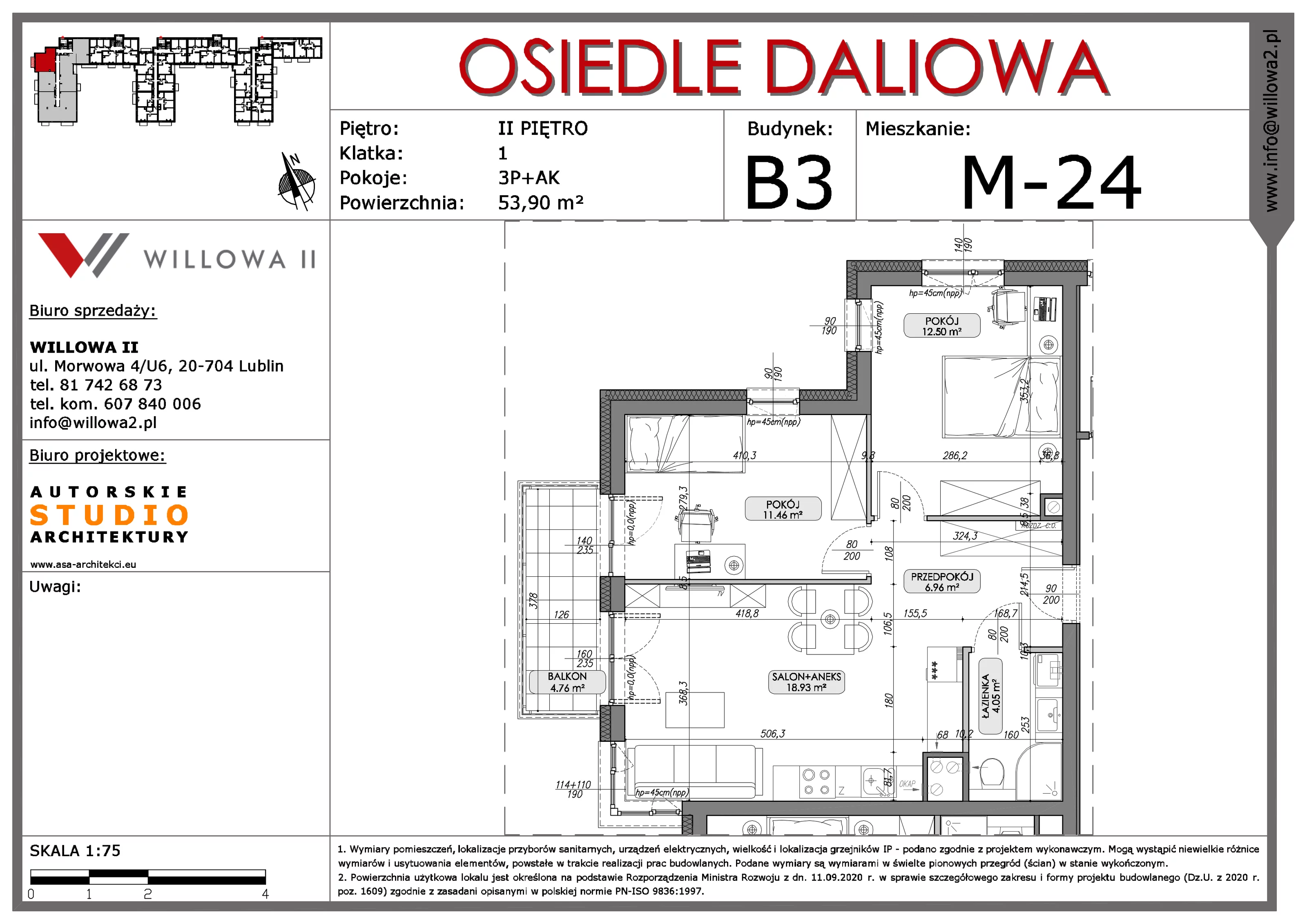 Mieszkanie 53,90 m², piętro 2, oferta nr 24, OSIEDLE DALIOWA, Lublin, Ponikwoda, ul. Daliowa