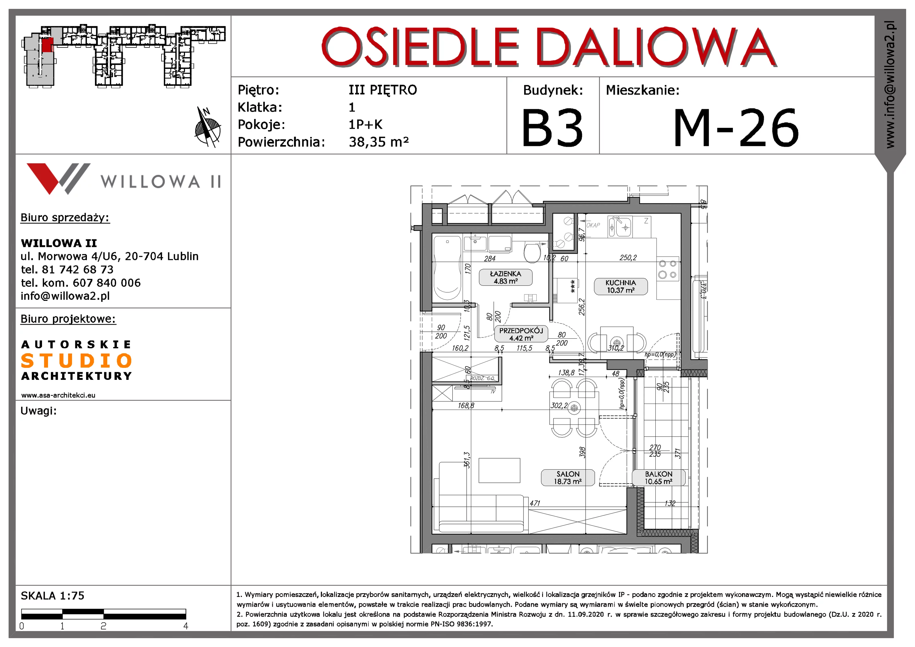 Mieszkanie 38,35 m², piętro 3, oferta nr 26, OSIEDLE DALIOWA, Lublin, Ponikwoda, ul. Daliowa