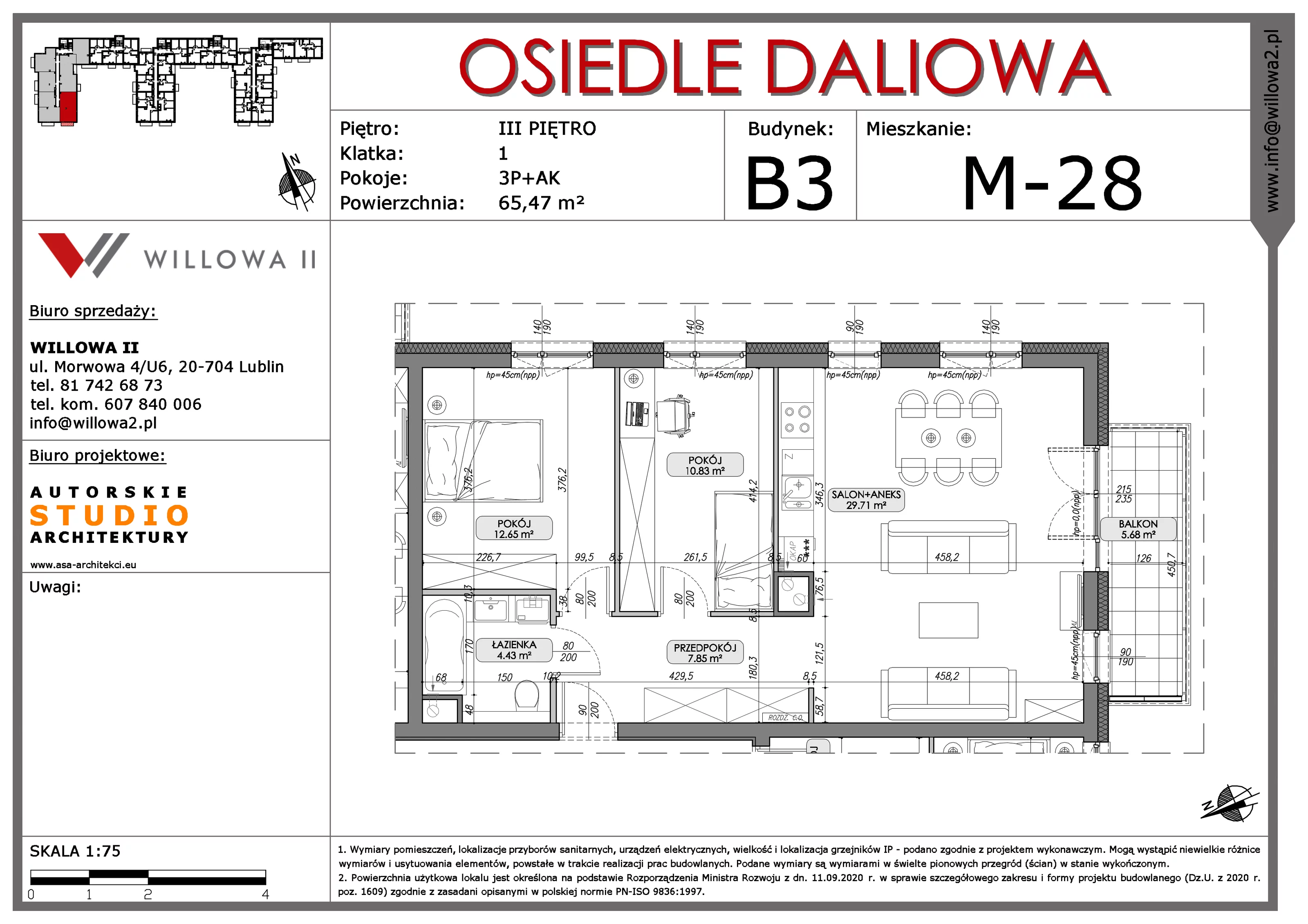 Mieszkanie 65,47 m², piętro 3, oferta nr 28, OSIEDLE DALIOWA, Lublin, Ponikwoda, ul. Daliowa