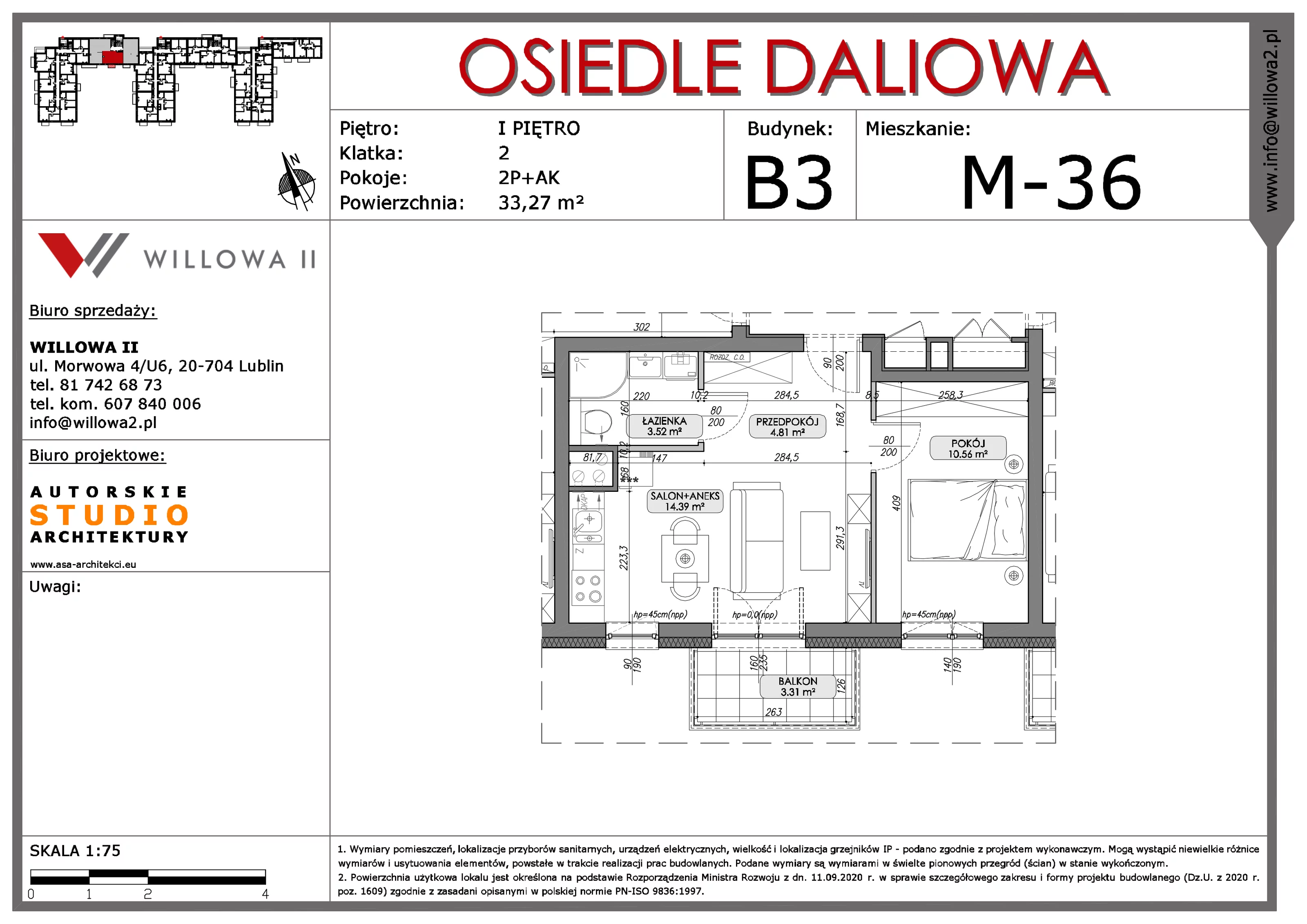 Mieszkanie 33,27 m², piętro 1, oferta nr 36, OSIEDLE DALIOWA, Lublin, Ponikwoda, ul. Daliowa