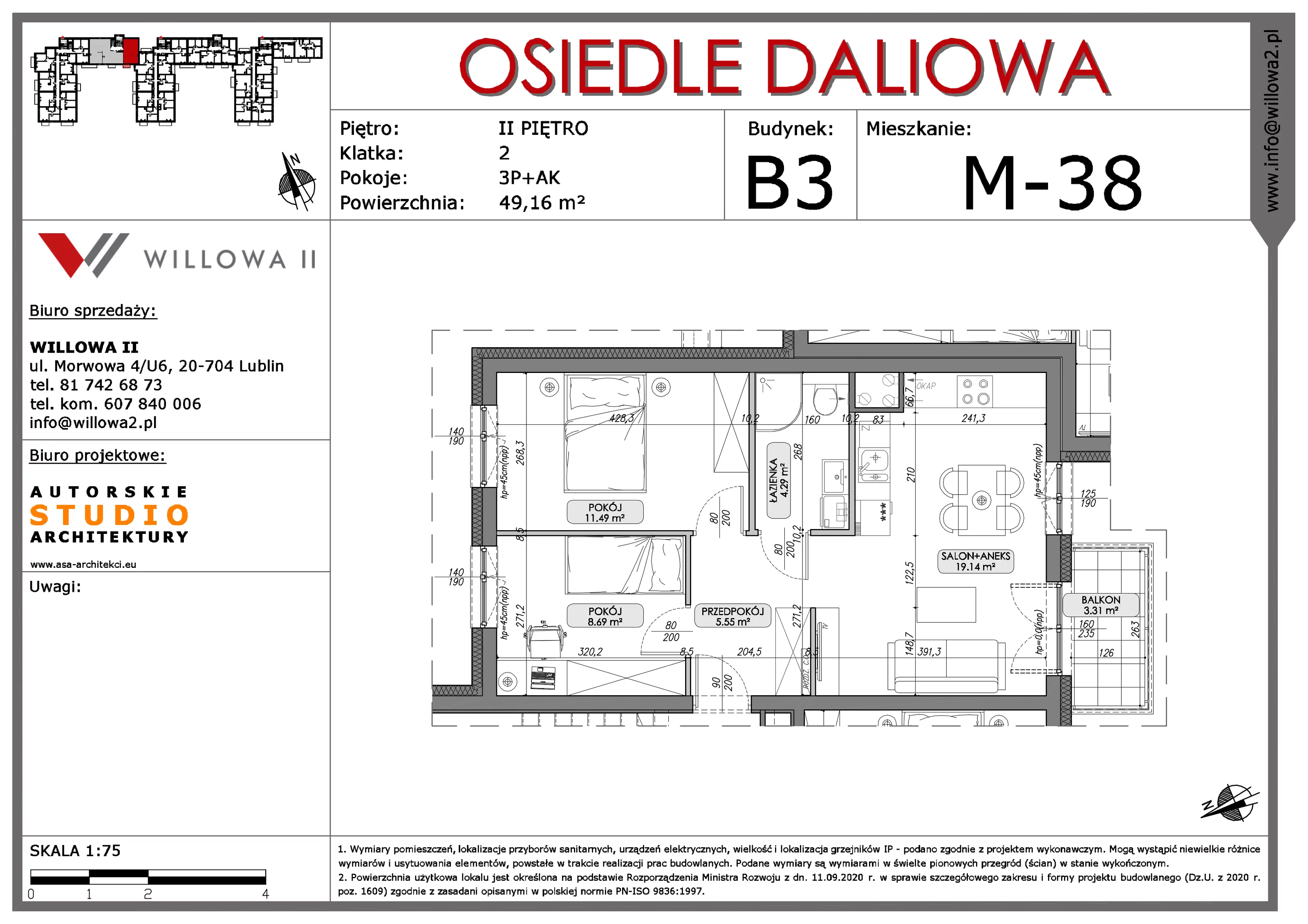 Mieszkanie 49,16 m², piętro 2, oferta nr 38, OSIEDLE DALIOWA, Lublin, Ponikwoda, ul. Daliowa