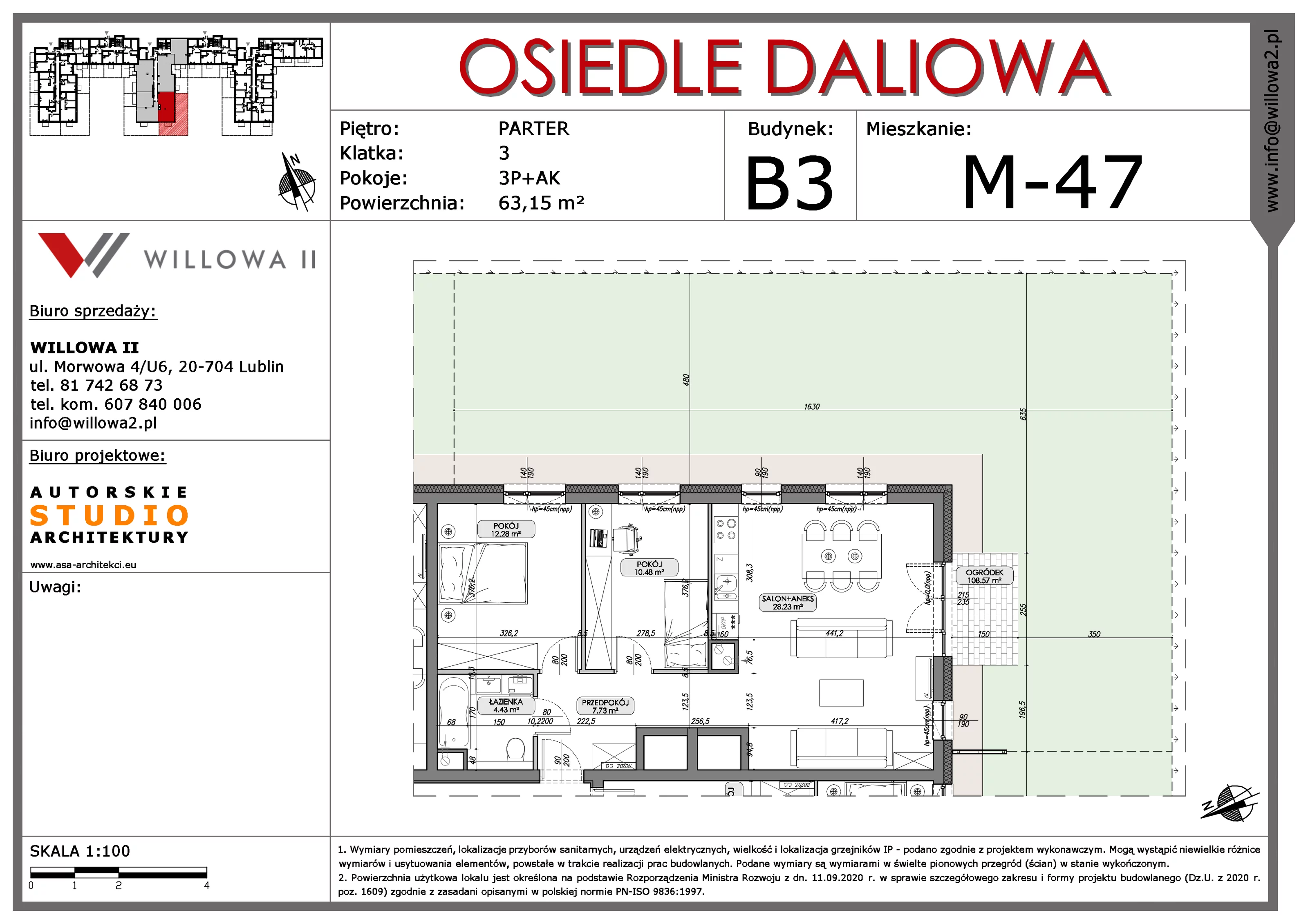 Mieszkanie 63,15 m², parter, oferta nr 47, OSIEDLE DALIOWA, Lublin, Ponikwoda, ul. Daliowa