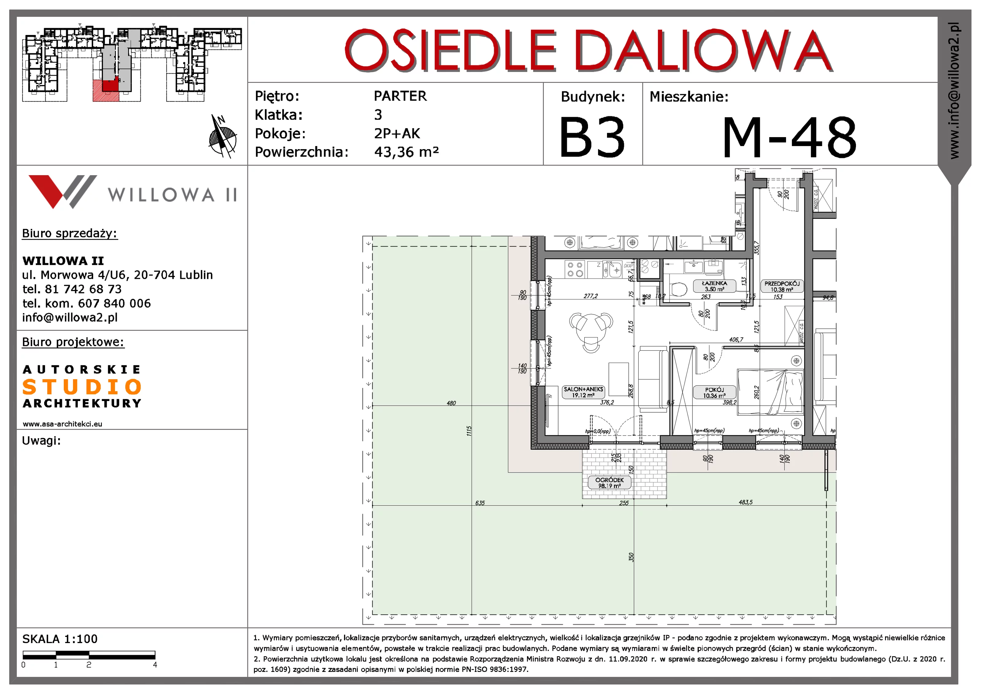 Mieszkanie 43,33 m², parter, oferta nr 48, OSIEDLE DALIOWA, Lublin, Ponikwoda, ul. Daliowa