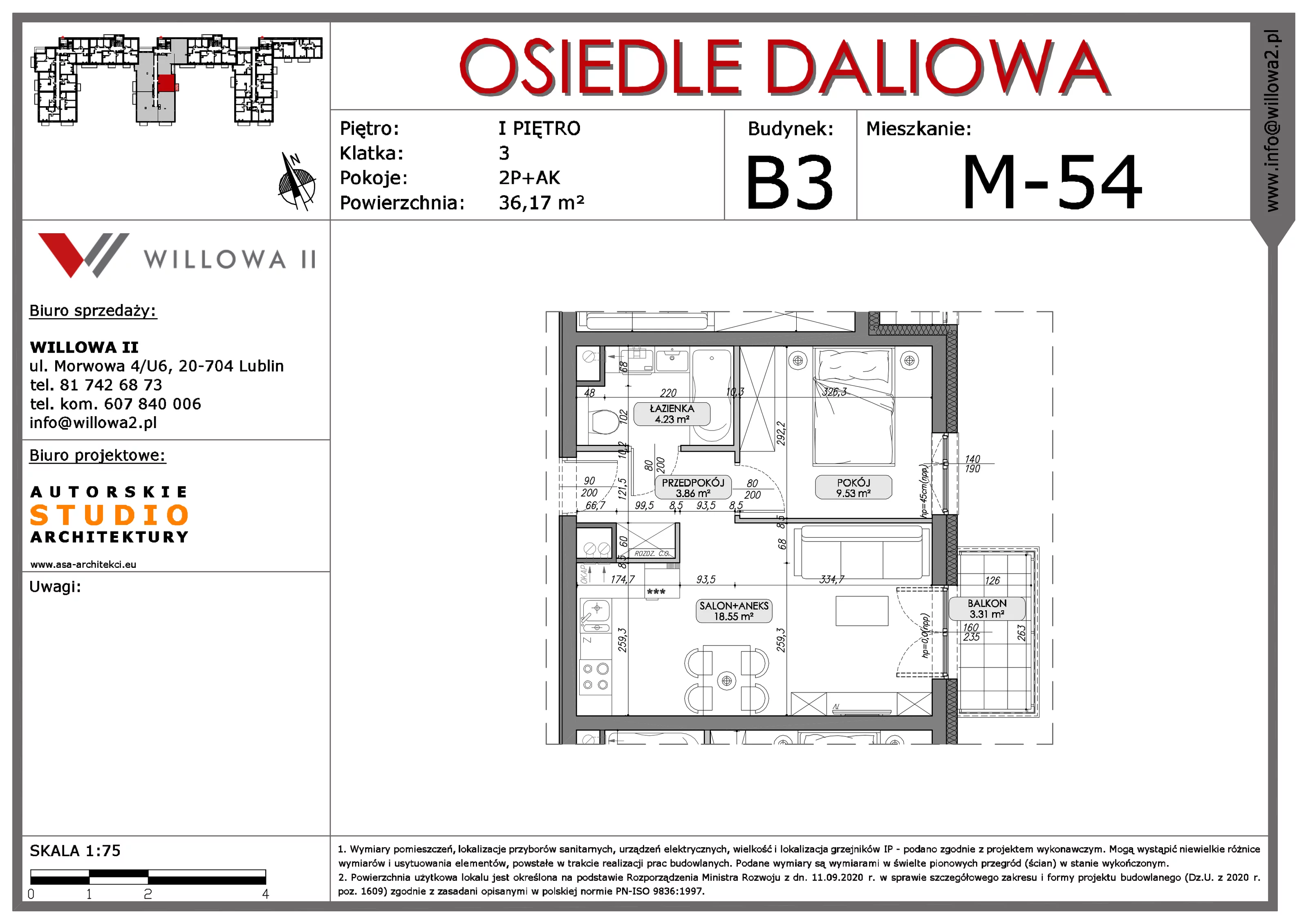 Mieszkanie 36,17 m², piętro 1, oferta nr 54, OSIEDLE DALIOWA, Lublin, Ponikwoda, ul. Daliowa