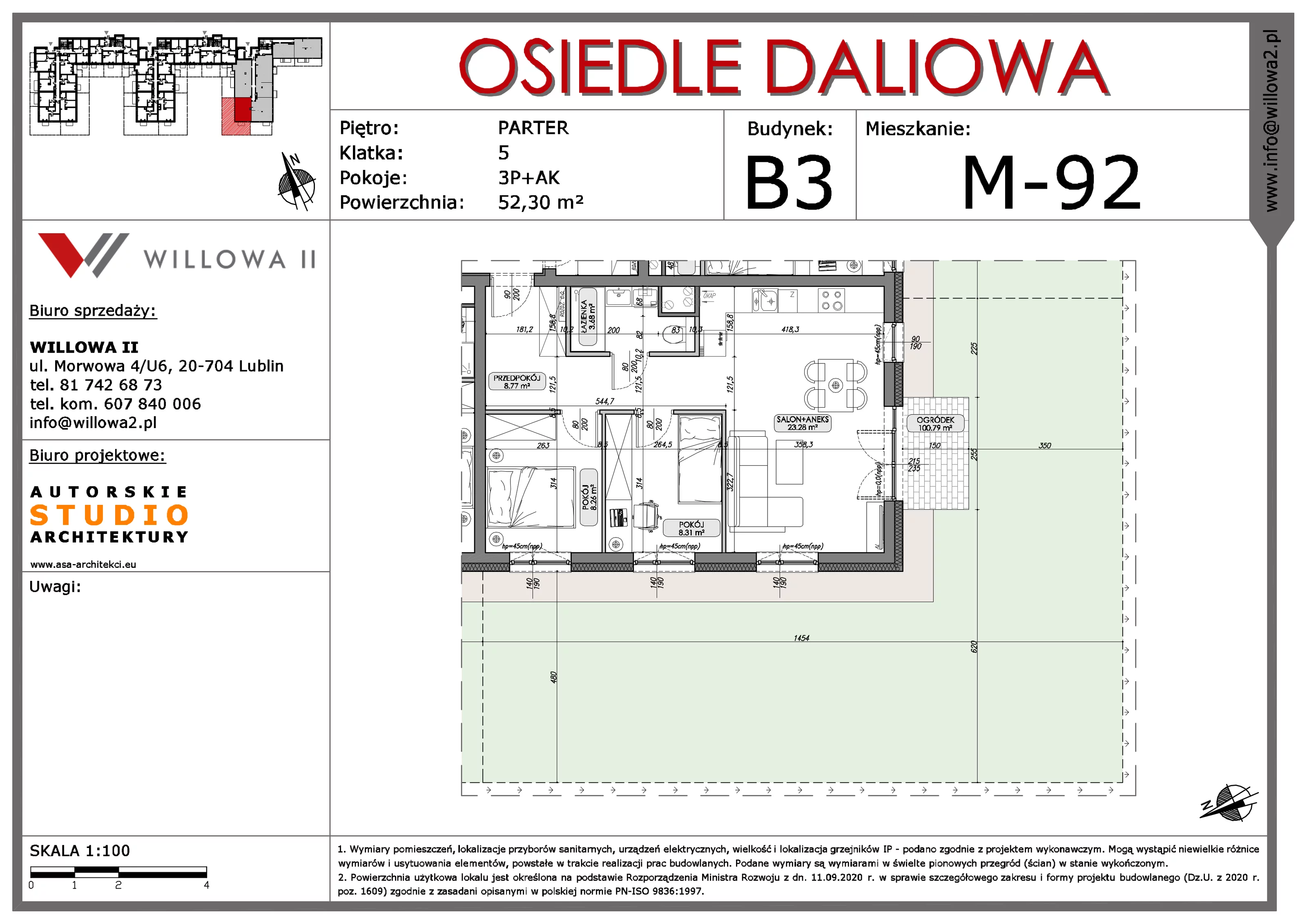 3 pokoje, mieszkanie 52,30 m², parter, oferta nr 92, OSIEDLE DALIOWA, Lublin, Ponikwoda, ul. Daliowa