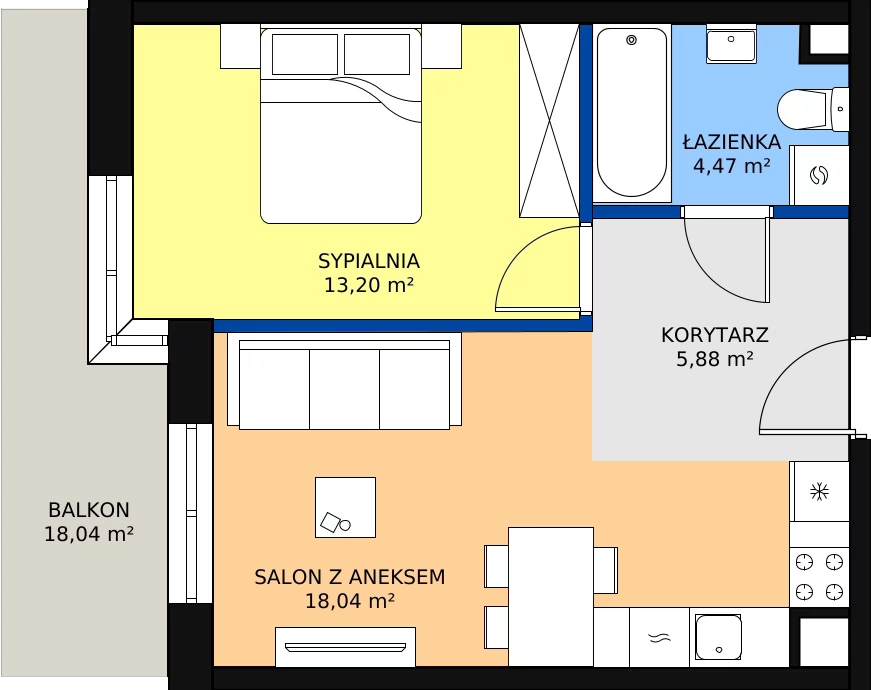 Zalety mieszkania 41.59 m², D4