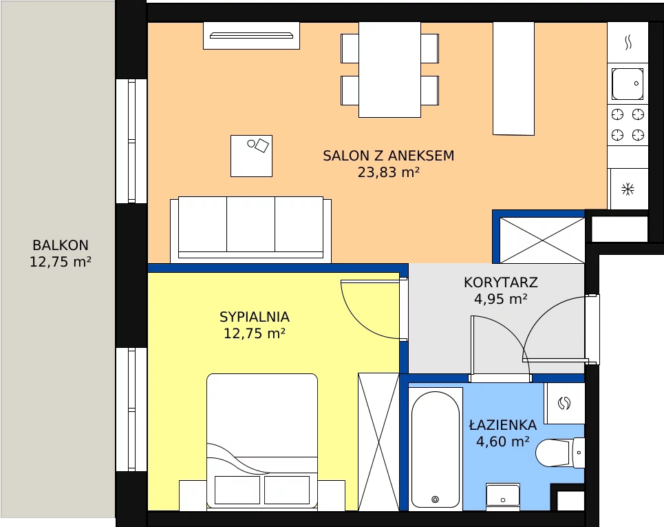 Zalety mieszkania 46.14 m², D8
