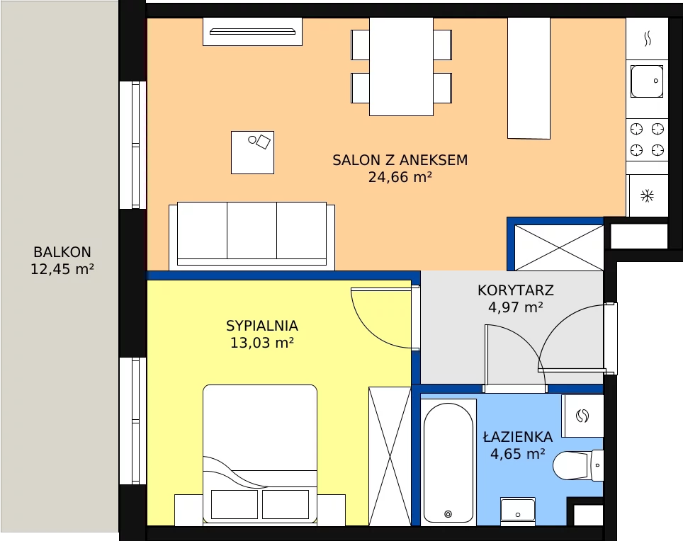 Zalety mieszkania 47.31 m², D19