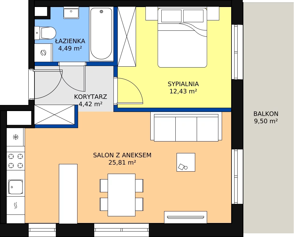 Zalety mieszkania 47.15 m², D24