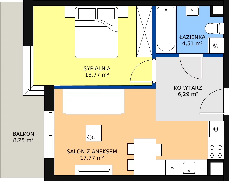 Zalety mieszkania 42.34 m², D26